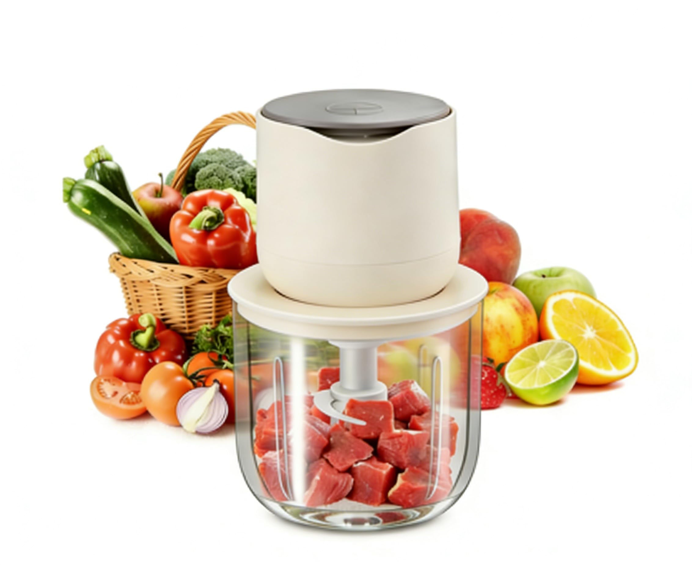 Picadora de ajo eléctrica de 600 ml, mini picadora de verduras recargable por USB, picadora de ajo, picadora de cebolla, picadora de alimentos para salsa de carne de jengibre, chile, procesador de