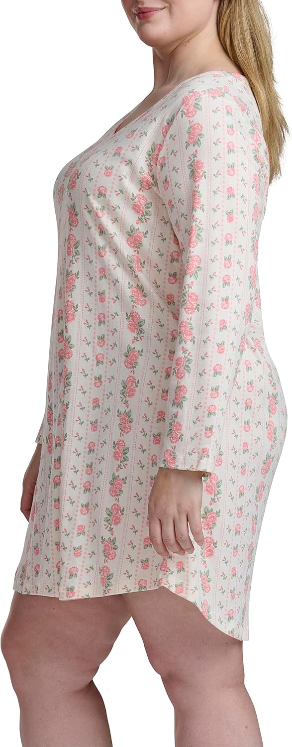 Karen Neuburger womens Plus Size Long Sleeve Nightshirt With Picot Trim - Image 3