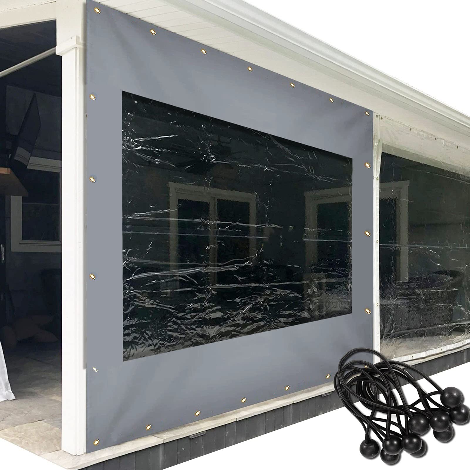 Lona impermeable resistente con ojales – 1,8 x 2 m (5,9 x 6,5 pies) de PVC gris para exteriores, panel lateral resistente a la intemperie para camping, jardín y protección de equipos