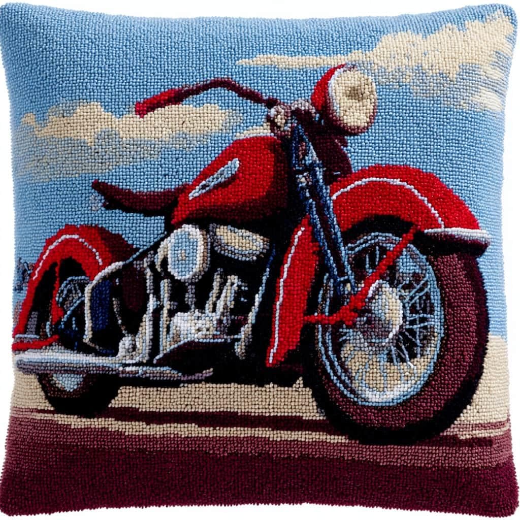 AxiangziK Latch Hook Cushion Kit,Motorcycles DIY Throw Pillow Cover 43X43Cm