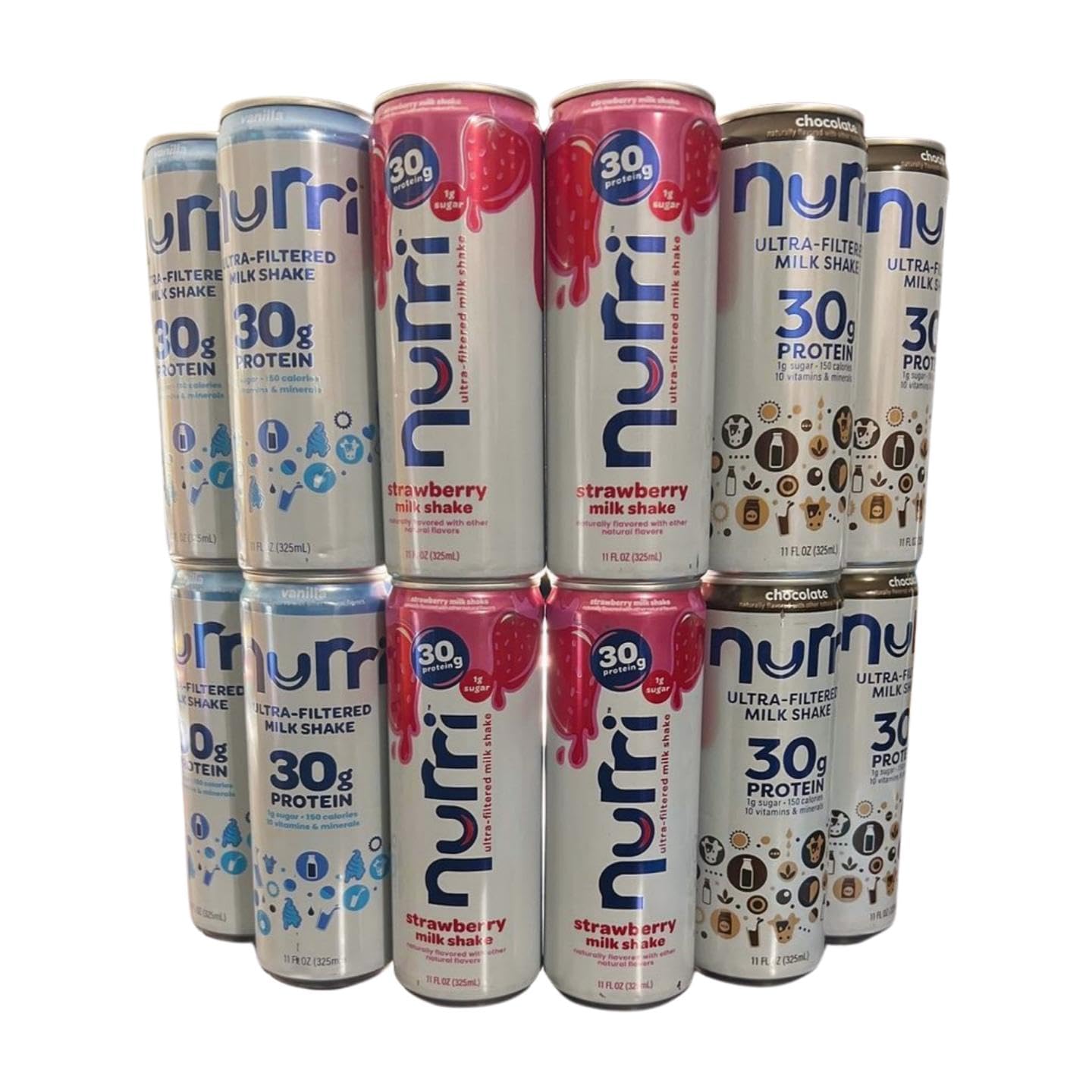 Combo-nurri 12-Pack Ultra-Filtered Chocolate, Vanilla and Strawberry. Milk Shake. 4 each 30g Protein, 1g Sugar, 150 Calories, 10 Vitamins and Minerals Per Can | 12-11 Fl Oz Cans Per Package, Grade A Lactose