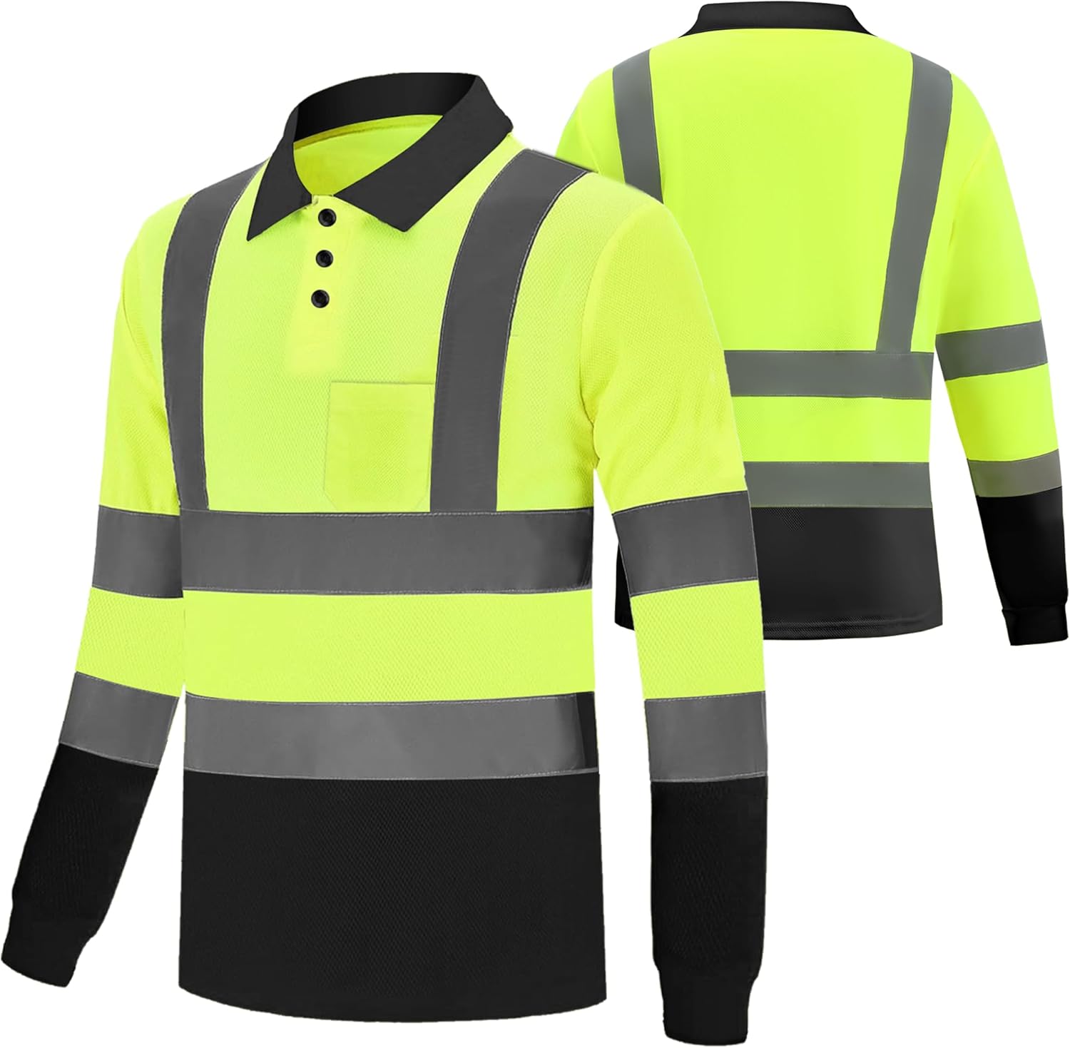 Hi Vis Safety Long Sleeve Shirts for Men, Reflective Construction Work Shirt Fast Dry with Pocket 6 Pack - Image 3