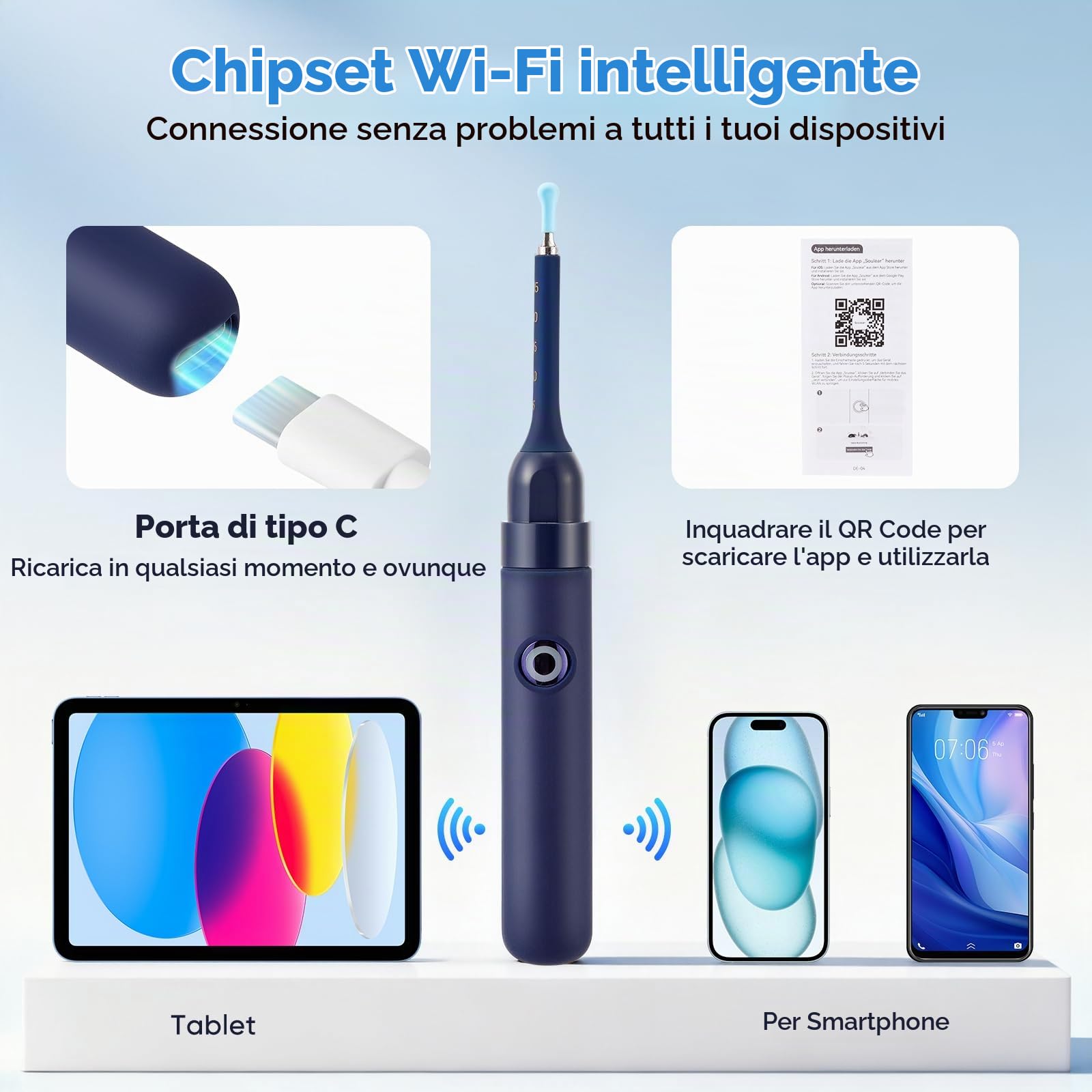 Otoscopio per la rimozione del cerume, Fotocamera flessibile per la pulizia delle orecchie da 8 MP HD, con pinzette di ricambio per esami di orecchie/naso, Otoscopio per orecchie
