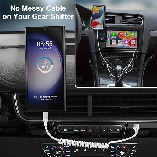 Miniatura 4 de Cable en espiral USB C para Android Auto, paquete de 2 cables retráctiles tipo C de carga rápida Samsung Cable de carga rápida para Samsung Galaxy