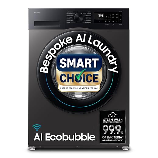 Samsung Smart Choice 12 kg, 5star, AI Ecobubble, Super Speed, Wi-Fi, Hygiene Steam with Inbuilt Heater, Digital Inverter, Fully-Automatic Front Load Washing Machine (WW12DG5B24AXTL, Inox)