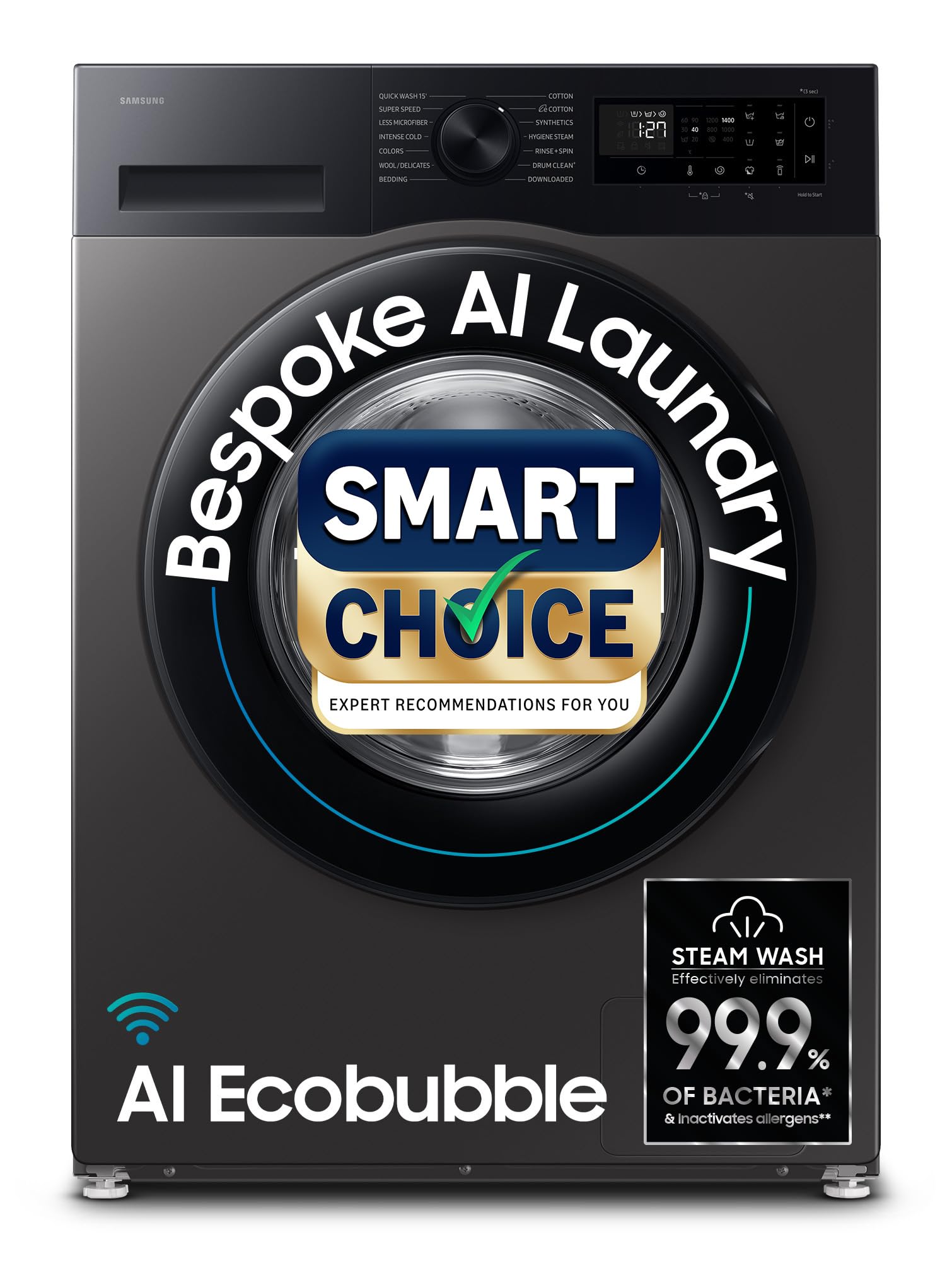Samsung Smart Choice Smart Choice 12 kg, 5star, AI Ecobubble, Super Speed, Wi-Fi, Hygiene Steam with Inbuilt Heater, Digital Inverter, Fully-Automatic Front Load Washing Machine (WW12DG5B24AXTL, Inox) — image 1 of 7