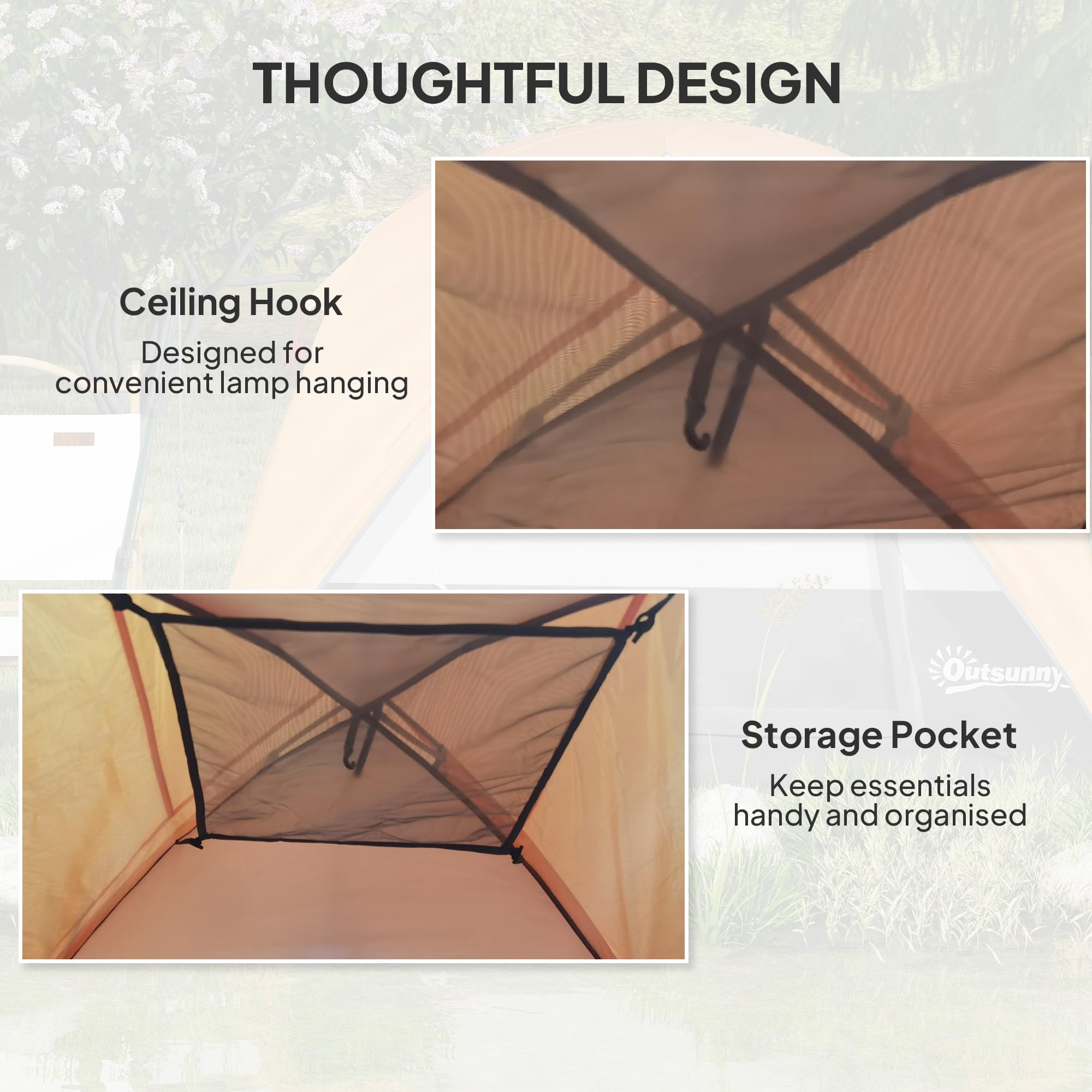 Outsunny Tienda de campaña para 3 a 4 Personas, Tienda de campaña Impermeable de fácil instalación con Base Cosida, Ventanas de Malla, Bolsillo y Gancho para Camping, Senderismo, mochileros