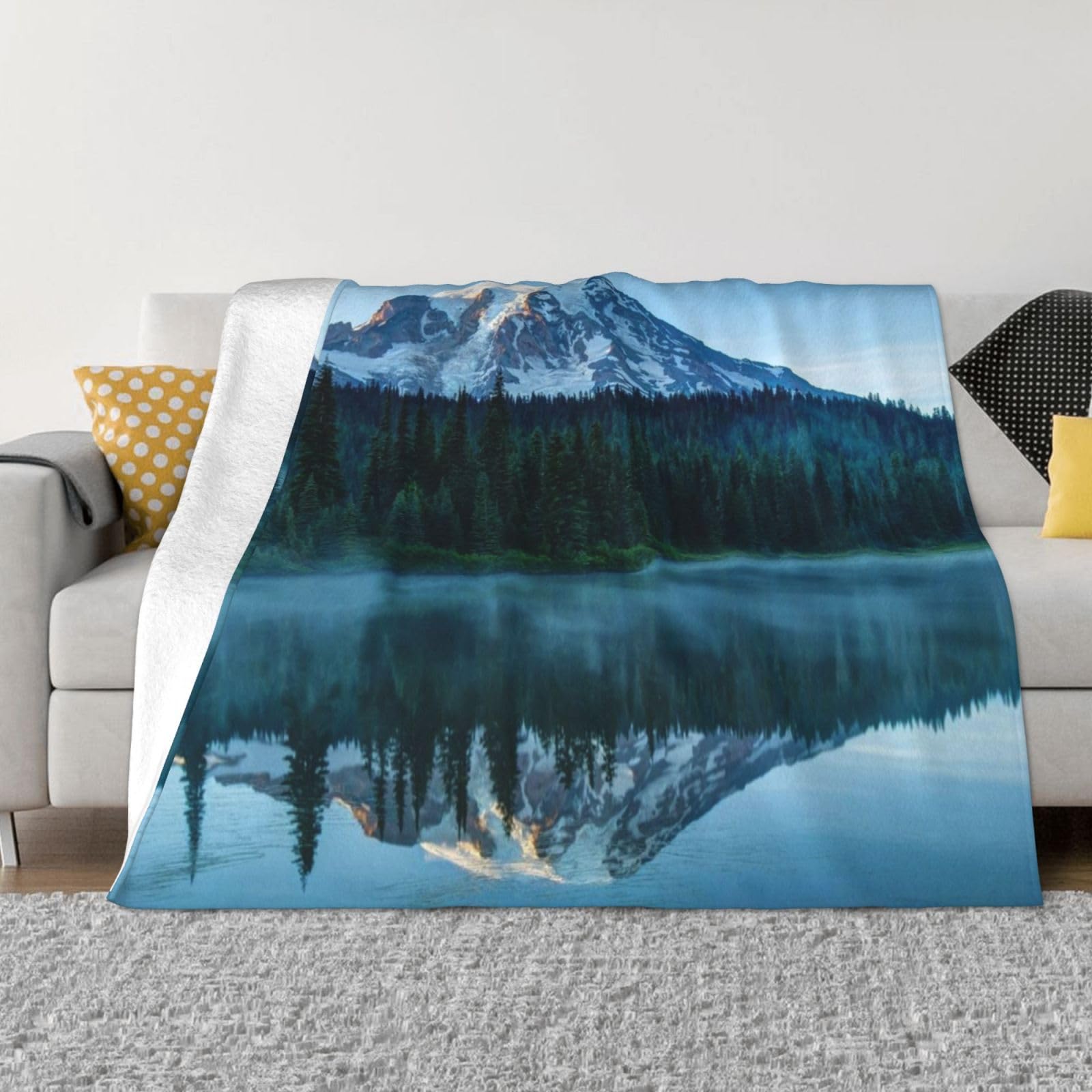 Couverture flanelle haut de gamme au motif Mont Rainier lit et canapé élégant