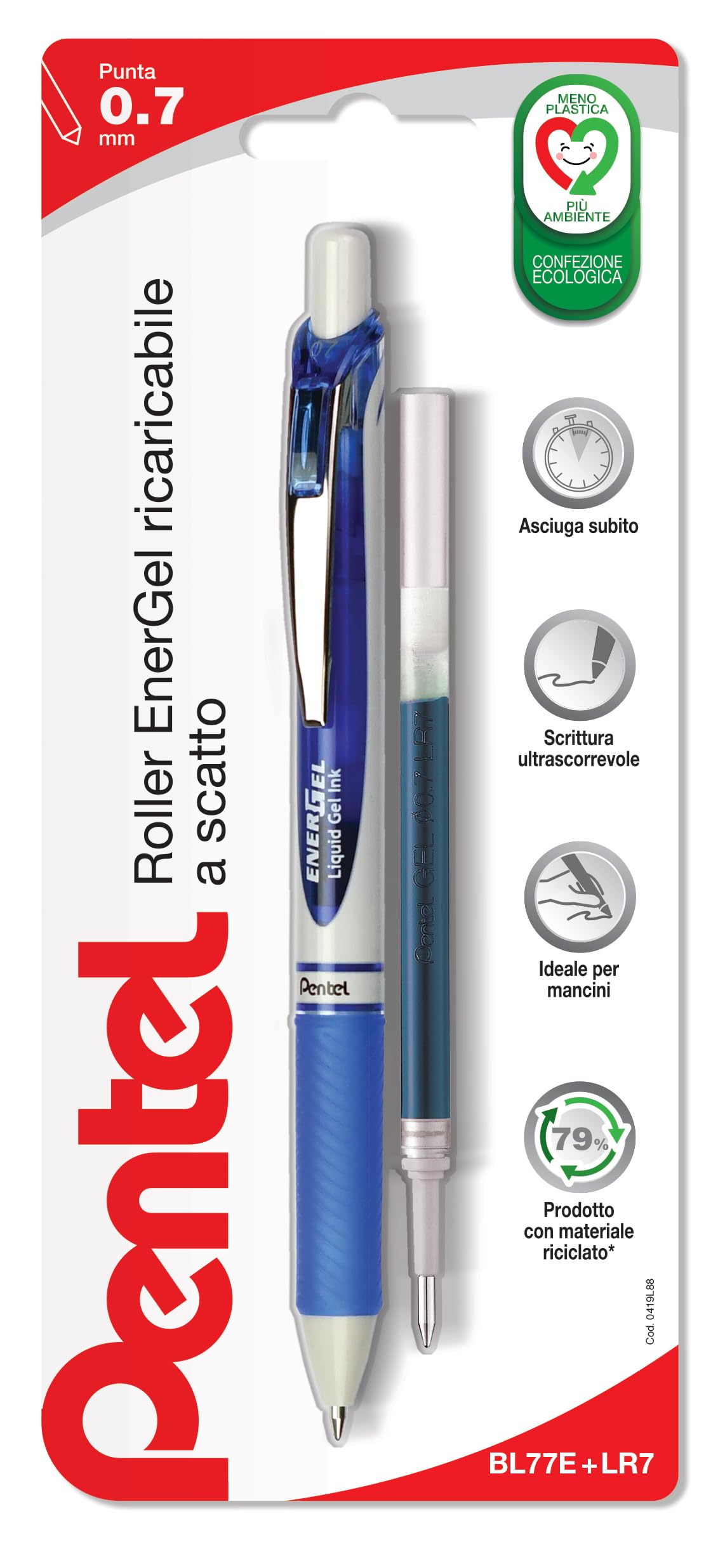 Pentel BL77E Energel MX Snap Lock 0.7 mm + Blue Refill