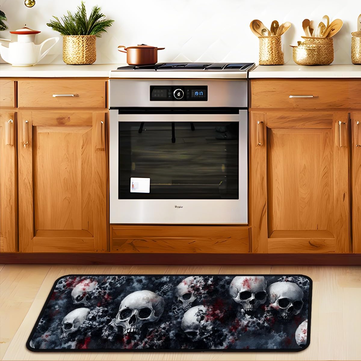 Decorative Laundry Room Floor Mat Skull Non-Slip Washable Farmhouse Kitchen Rug 59"x20" Halloween Rugs