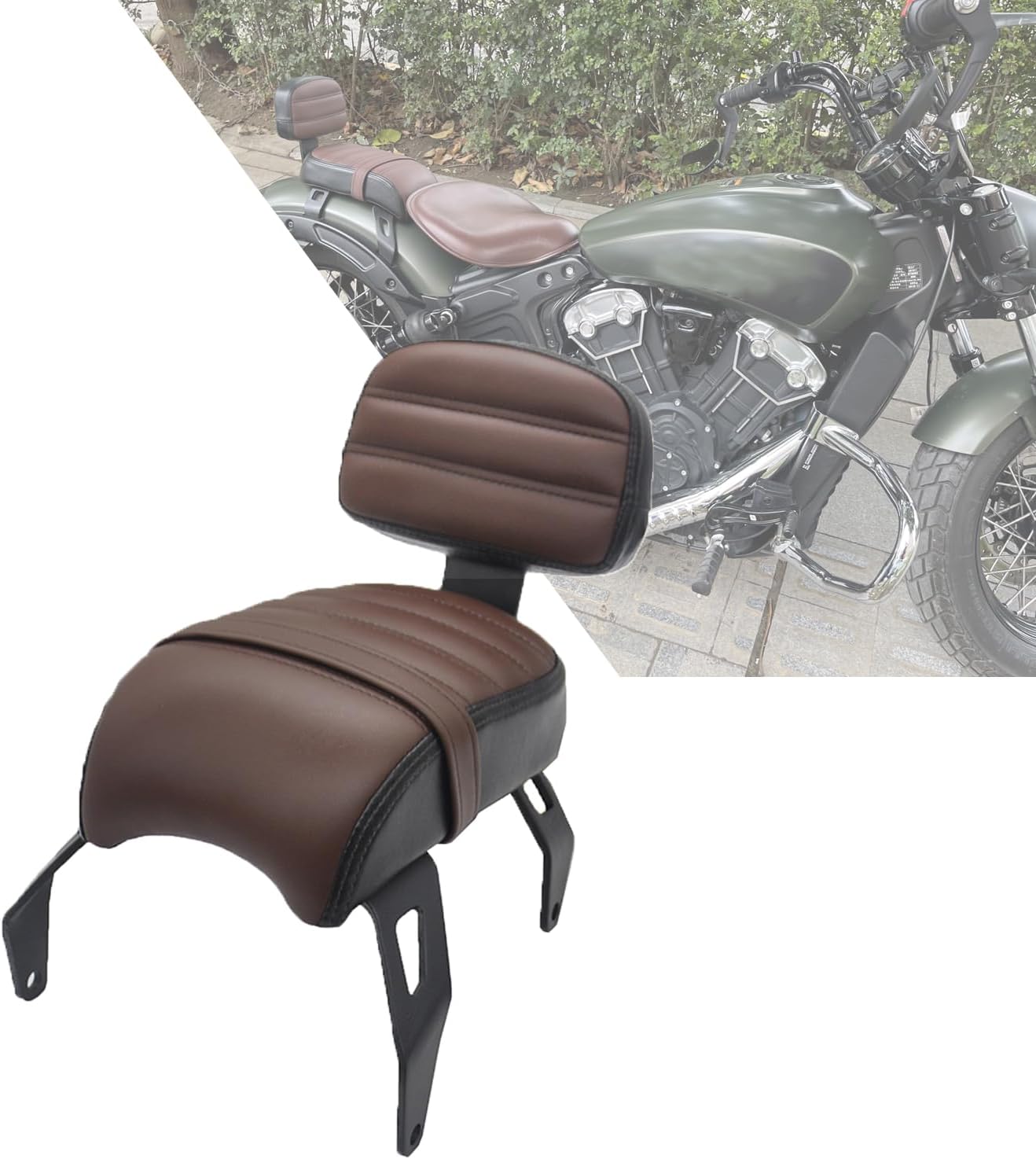 Motorcycle Passenger Seat with Backrest for Indian Bobber, Rear Seat Cushion Backrest for Indian Scout Bobber Sixty Twenty (2018-2024)/ Flat/White Line