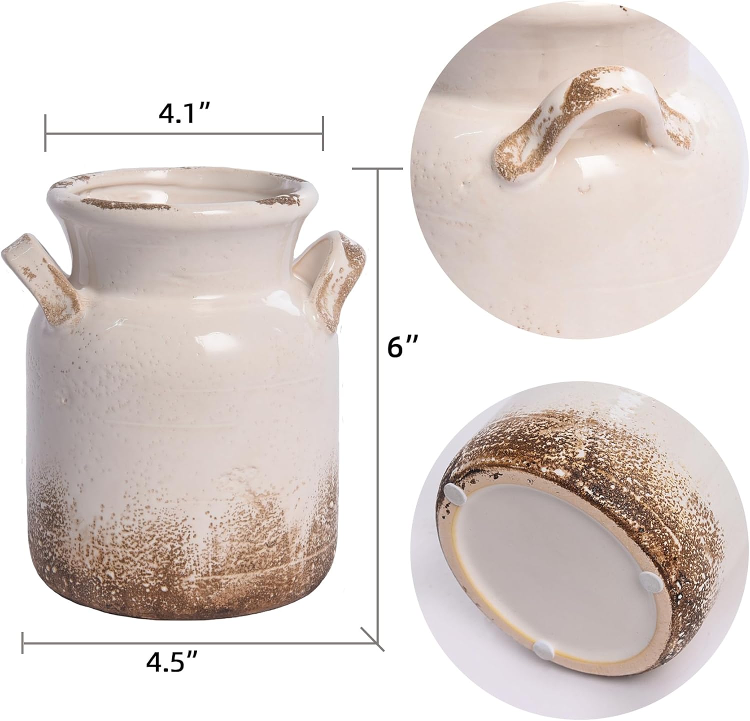 Quoowiit Ceramic Rustic Farmhouse Vase, Distressed Decorative Flower Vase for Home Decor, Ideal Shelf Decor, White Boho Vase for Living Room Bedroom Kitchen Office Decor Centerpiece Table Decorations - Image 2