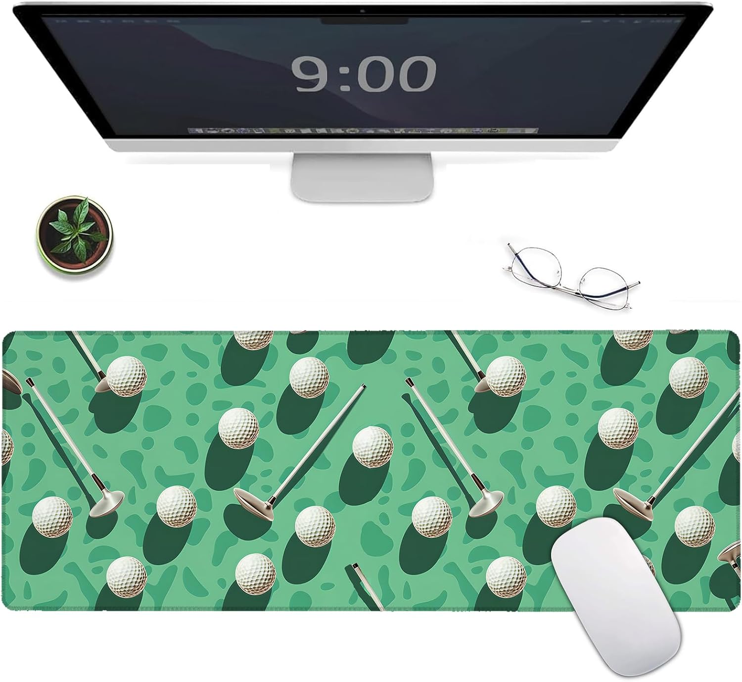 Golf Large Gaming Mouse Pad,Golfs Ball and Club Desk Mat,31.5x11.8x0.12in Extended Non-Slip Rubber Sport Green Mousepad,Computer Deskmat Gifts,Laptop Mice Pads Decor for Home Office