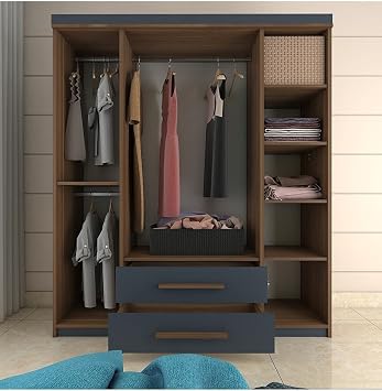 metallia GM817 PERLA LUXURY WARDROBE WALNUT-ANTHRACITE GRAY WITH 4 DOORS AND 2 DRAWERS