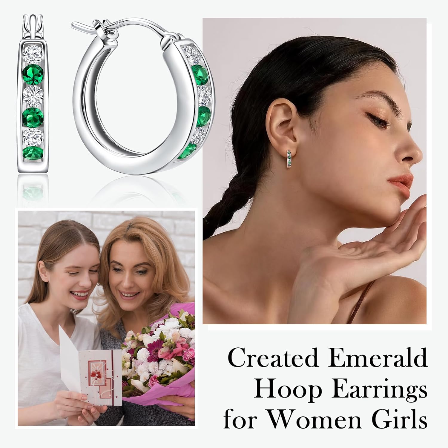 Small Hoop Earrings for Women Sterling Silver/14K Gold Plated 18mm Thick Huggie Hoop Earring Annivesary Wedding Jewelry Channel Set Birthstone Earrings - Image 3