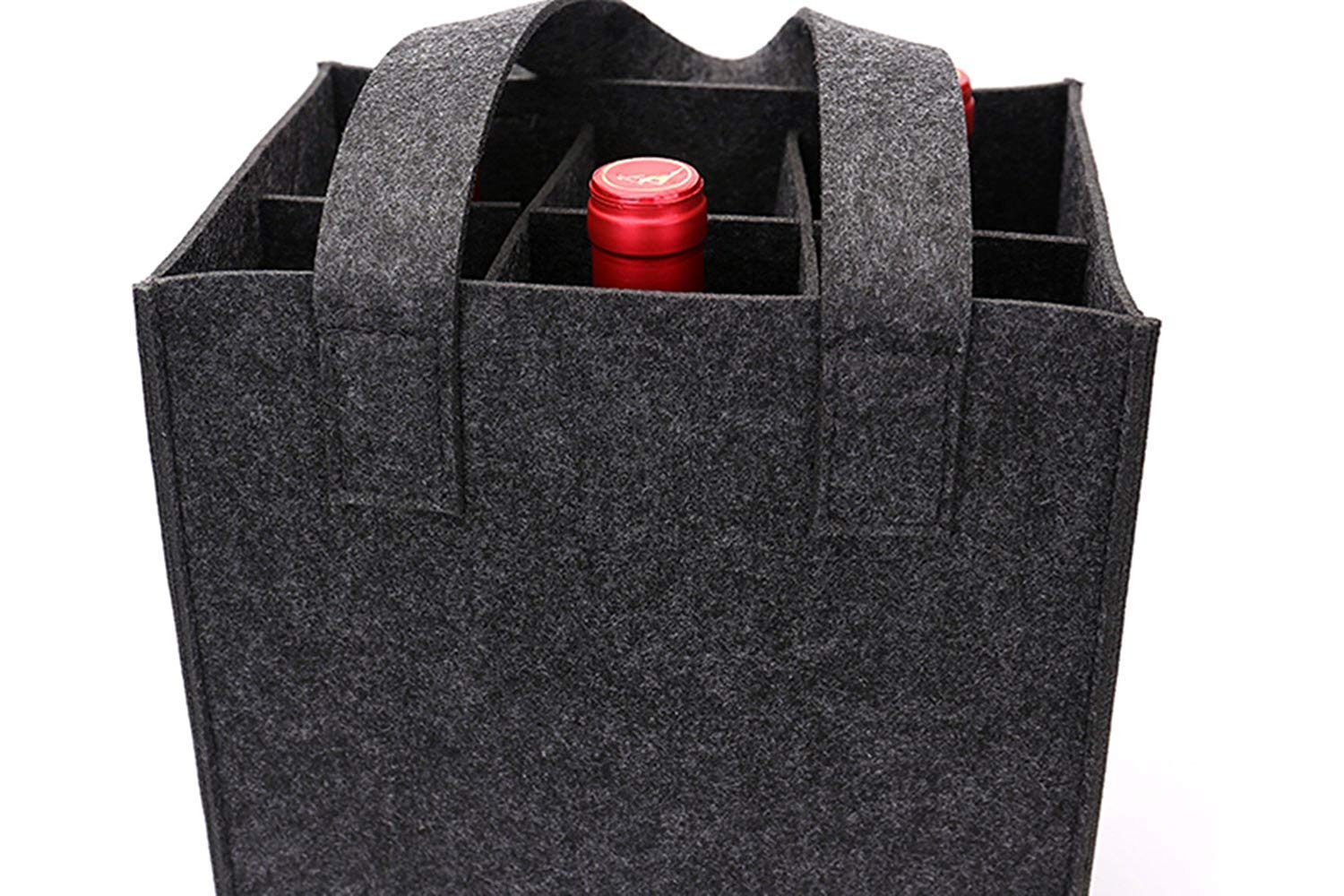 JanTeelGO Sac à Vin En Feutre épais Avec Poignée, Bouteille De Vin Cadeau Sac Pour La Voyage Partie De D'anniversaire, Réutilisable Lavable Avec Diviseur Amovible (6 Bouteilles, Gris Foncé