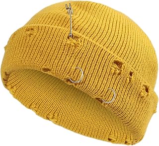 Distressed Ring Beanie Hat for Women Men Slouchy Skull Cap | Streetwear,Y2k,Hiphop,Punk,Adjustable,Warm,Elastic,Watch Hat,Spring Fall Winter Short Hats,Outdoor,Everyday,Holiday Gift