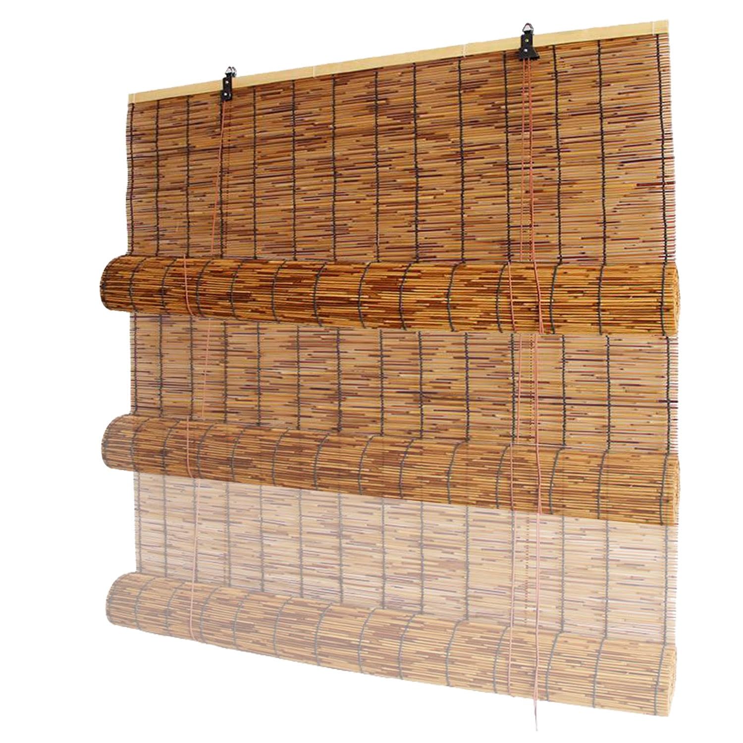 Bamboo Roll Up Blinds Cordless Bamboo Shades Width 10" 22" 36" 48" 50" 52" 58" 62" 72" 77" Indoor/Outdoor Bamboo Roller Window Shades Patio Handwoven
