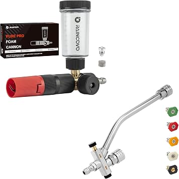 Raincovo Pure Pro Foam Cannon for Pressure Washer, Adjustable Nozzle Soap Cannon for Car Detail, Dual Connector Lance Pressure Washer Foam Cannon, Power Washer Soap Attachment