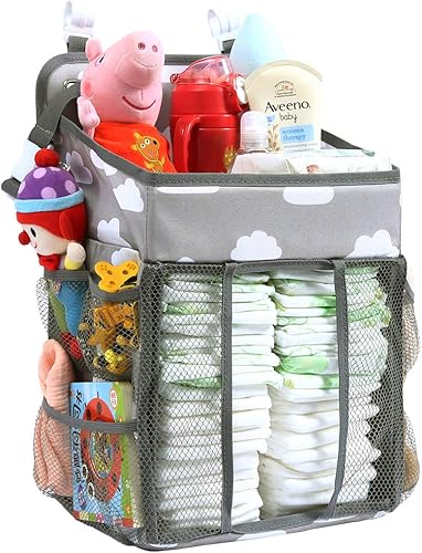 JiA QAQ Organizador de pañales colgante, organizador de pañales portátil para cuna y moisés de bebé, con 4 tablas de polietileno, múltiples