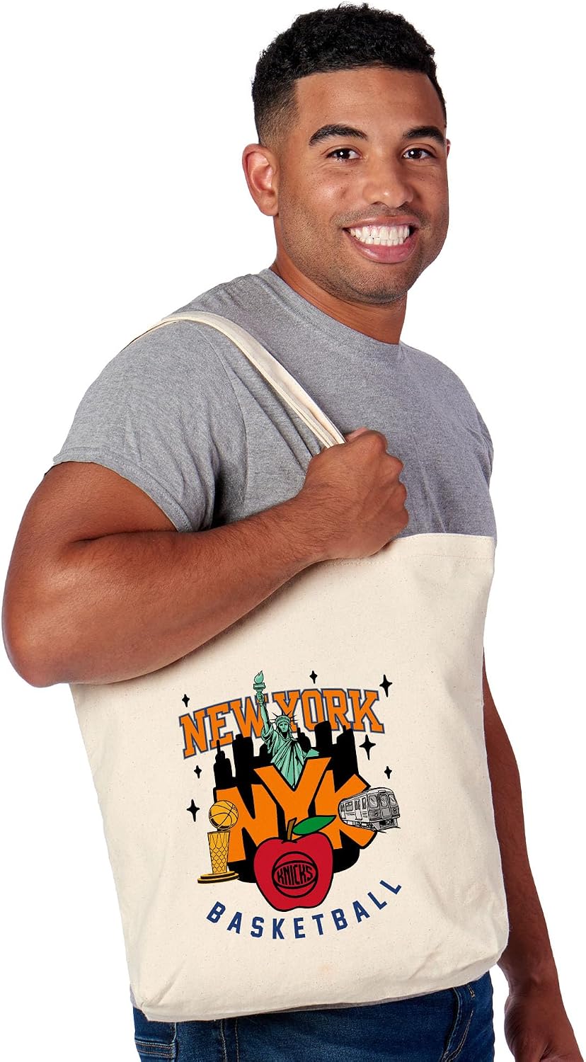 Northwest NBA Canvas Tote Bag, Officially Licensed 100% Cotton Carryall, 14 x 15 in Reusable Shopping and Everyday Tote