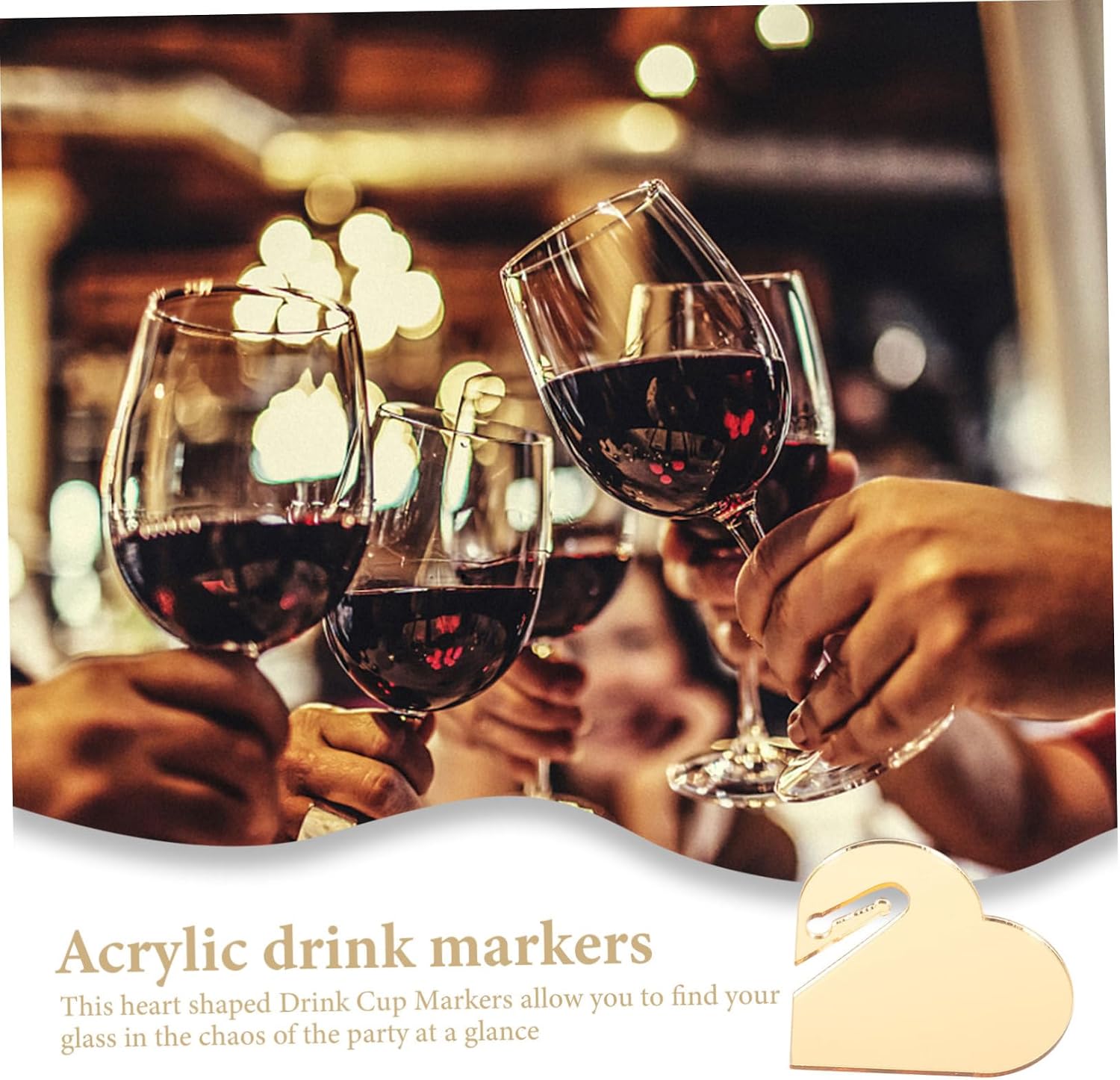 MAGICLULU 50pcs Acrylic Wine Glass Labels Drink Markers Heart Shaped Wine Charms Decorative Cup Markers for Party