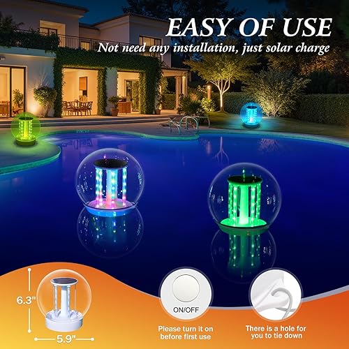 Miniatura 5 de Luces flotantes para piscina, luces solares RGB que cambian de color que flotan, luz de piscina impermeable IP68, luz flotante solar de marquesina