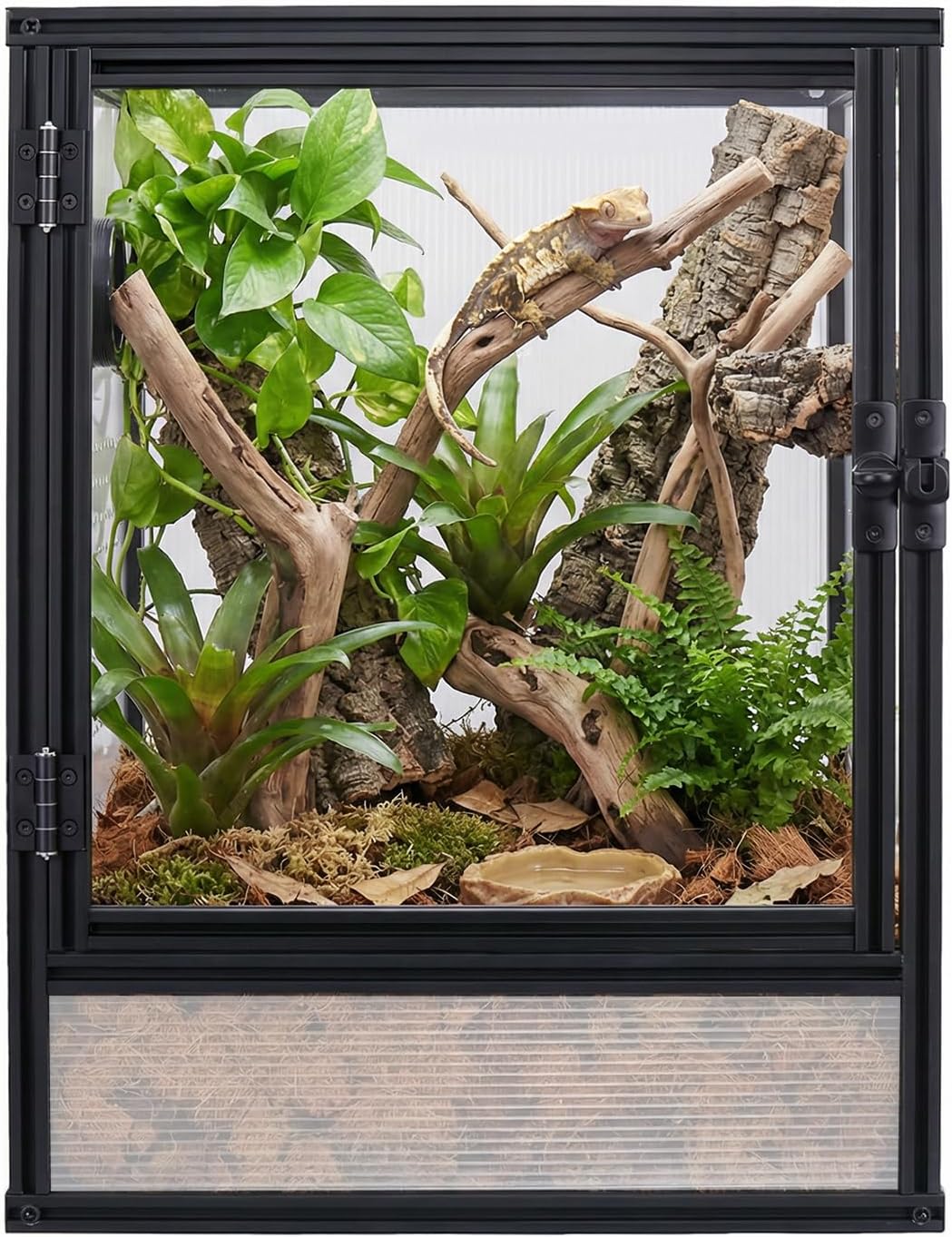 30 Gallon 18x18x24 Tall Terrarium, Aluminum Frame Gecko Tank with Clear Ventilated PC Panels, Mesh Top, Locking Door for Crested Gecko Chameleon