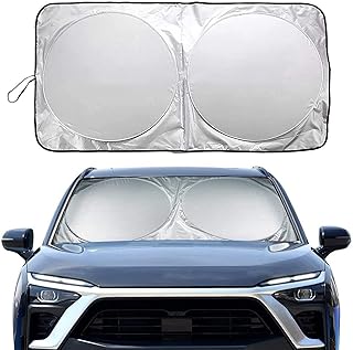Showay NALANDA Car Windshield Sun Shade with Storage Pouch Foldable Sunshade 167 x 95 cm, Black&Silver