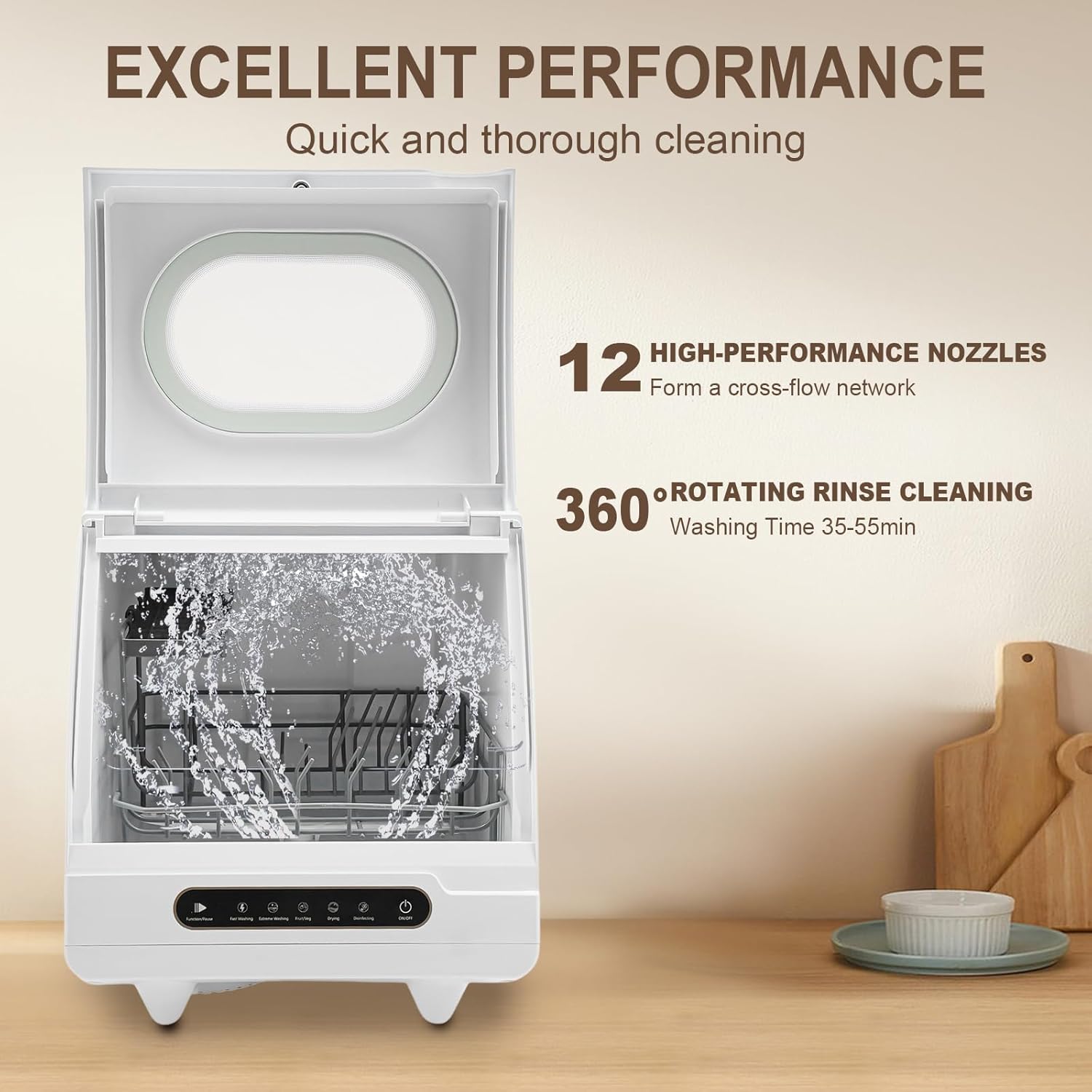 Countertop Dishwasher, 800W 110V Mini Dishwasher Low Noise Portable Dish Washer With 5intelligent Washing Functions For Washing Dishes After A Meal At Your Home.
