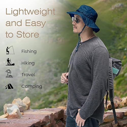 Miniatura 6 de Sombrero de pescador de ala ancha con protección UV, sombrero Boonie, sombreros de pesca, senderismo, safari, sombreros al aire libre para hombres y