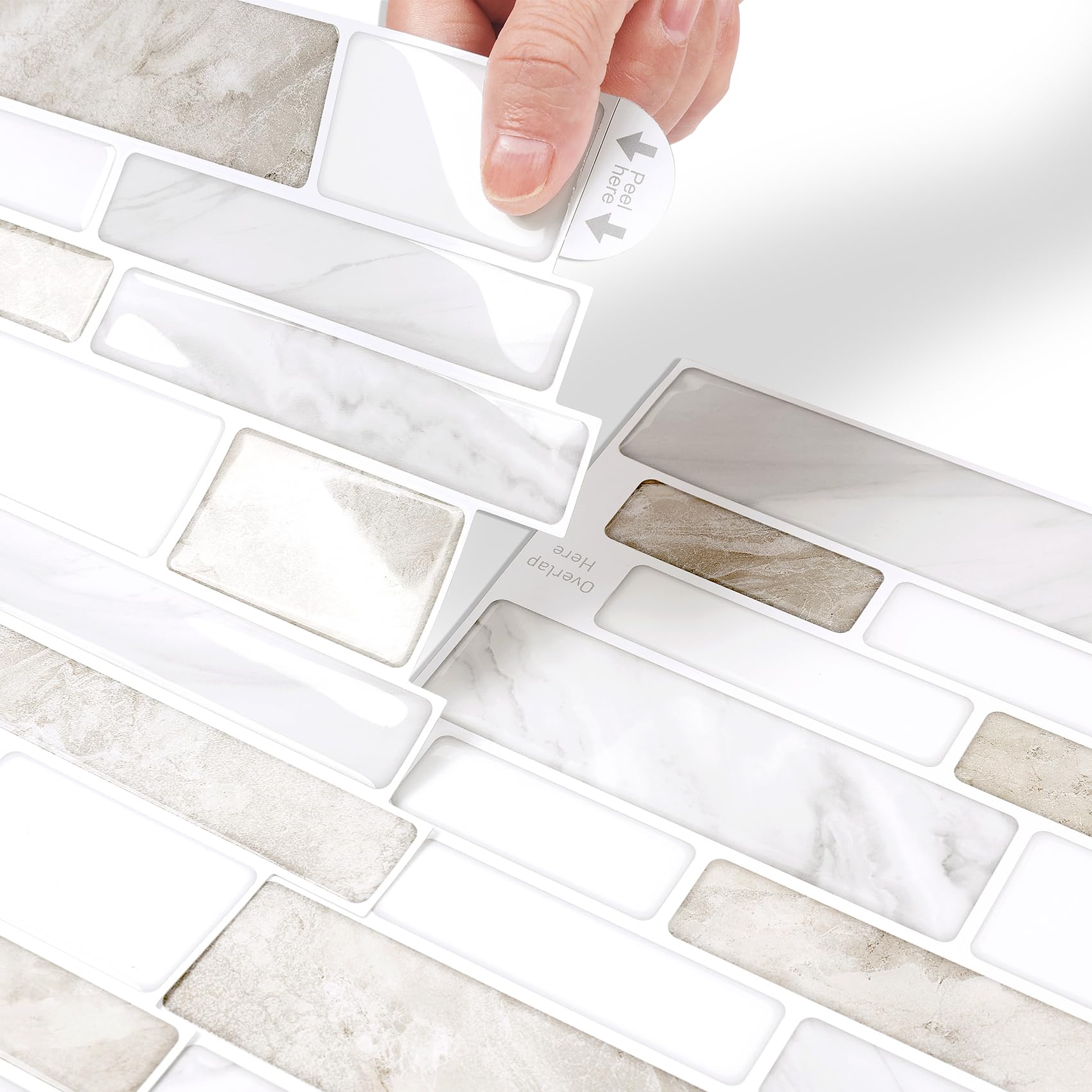 Livelynine Piastrelle Adesive Bagno Marmo Beige Paraschizzi Cucina Adesivo 3D Lavabile Mattonelle Adesive Cucina 3D Effetto Pietra Marrone Chiaro 30x30CM 32 Pezzi Adesivi Piastrelle Bagno Camino