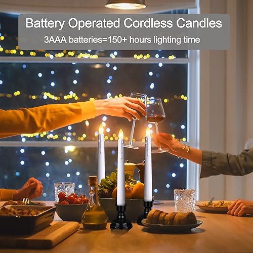 Miniatura 3 de Velas LED sin llama para ventana con temporizador remoto, 7.9 pulgadas, funciona con pilas, llama parpadeante flotante, candelabro extraíble negro y