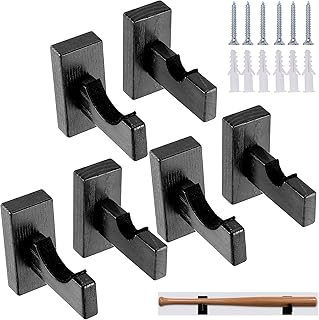 HAKZEON 6 PCS Baseball Bat Display Case Holder, Solid Wood Rack Brackets Baseball Bat Hanger Wall Mount with 9 Protective Plugs and 9 Hidden Screws for Horizontal Display, Black