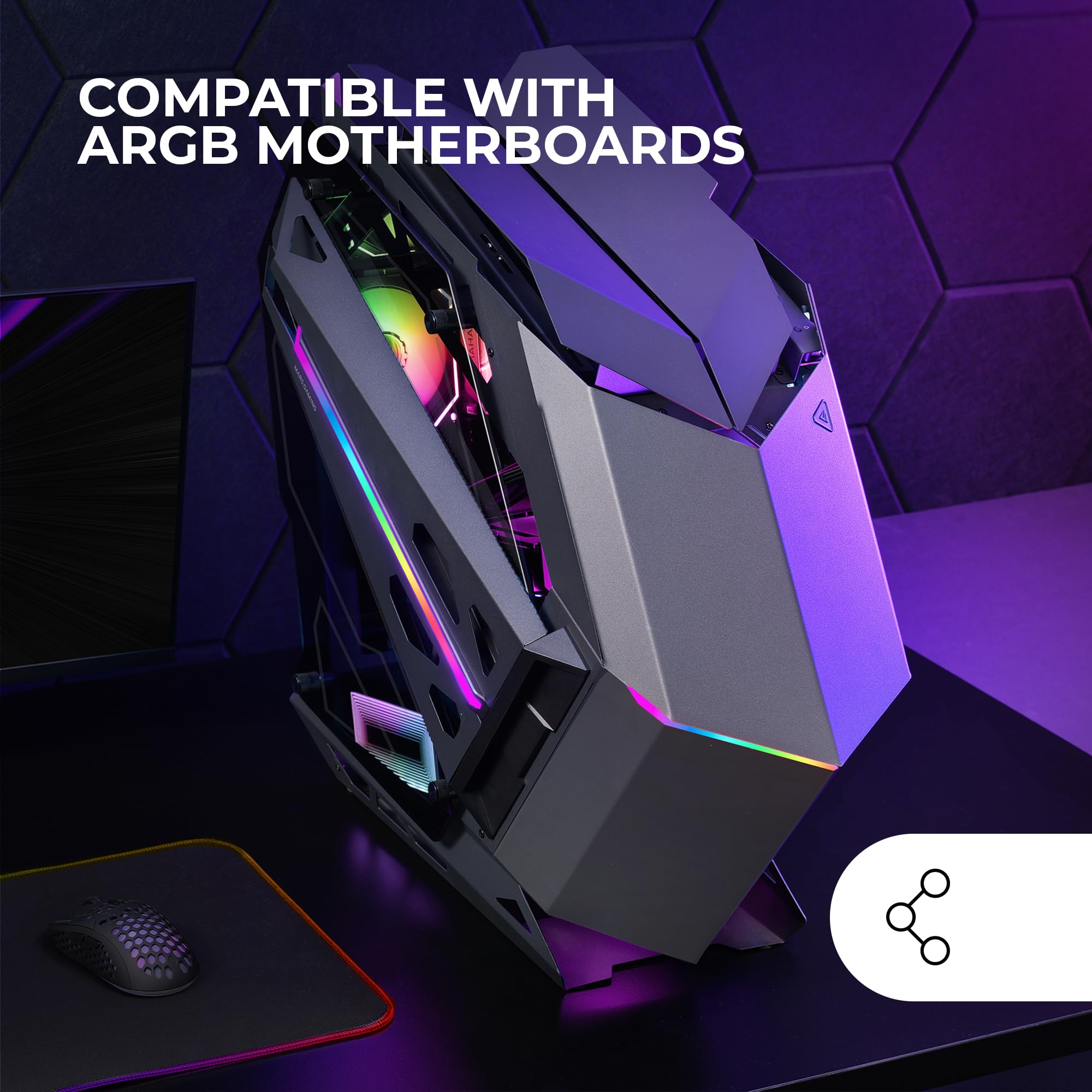 Mars Gaming MC-TITAN, Case Gaming RGB XXL ATX, Doppia Striscia LED e Illuminazione Frontale ARGB, Hub di Illuminazione + Comando, Compatibile Schede Madri ARGB, Supporto Raffreddamento Liquido, Nero