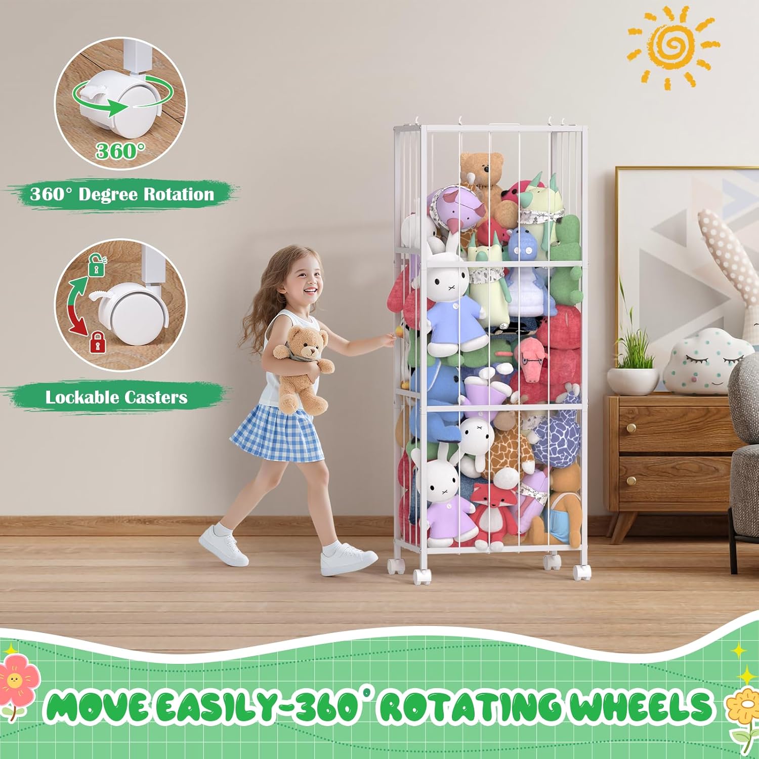 OUTWOLF Stuffed Animal Storage, Large Stuffed Animal Zoo Holder, Sturdy Metal Plushies Toy Storage Organizer for Nursery Playroom Kids Room, White - Image 2