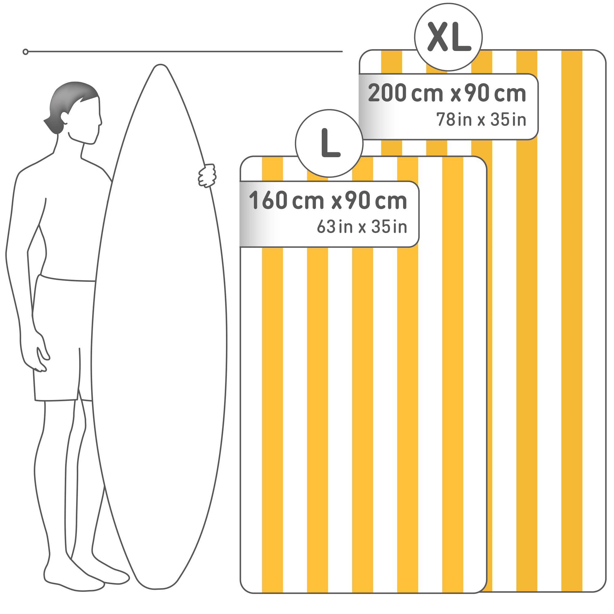 Fit-Flip Telo Mare microfibra – leggero, fine e ad asciugatura rapida - Asciugamano Microfibra Grande Telo Mare XXL - 100% riciclato - rigato giallo limone-bianco 200cmx90cm