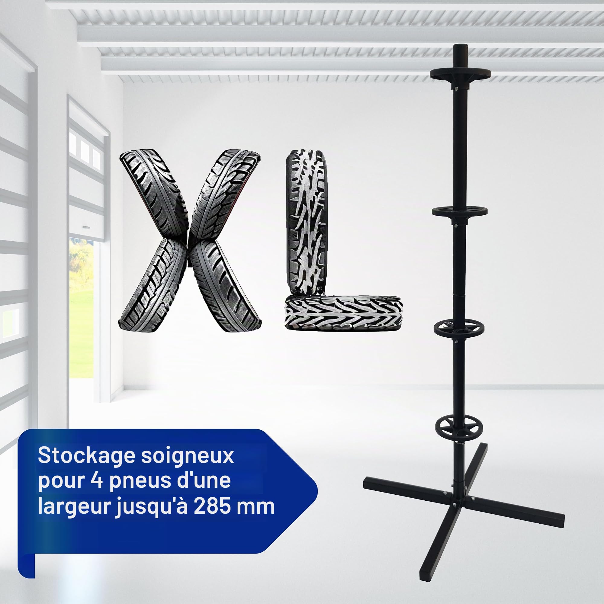 cartrend Support de pneu XL - Charge maximale de 120 kg - Compatible avec tous les types de jantes et pneus jusqu'à 285 mm - Noir
