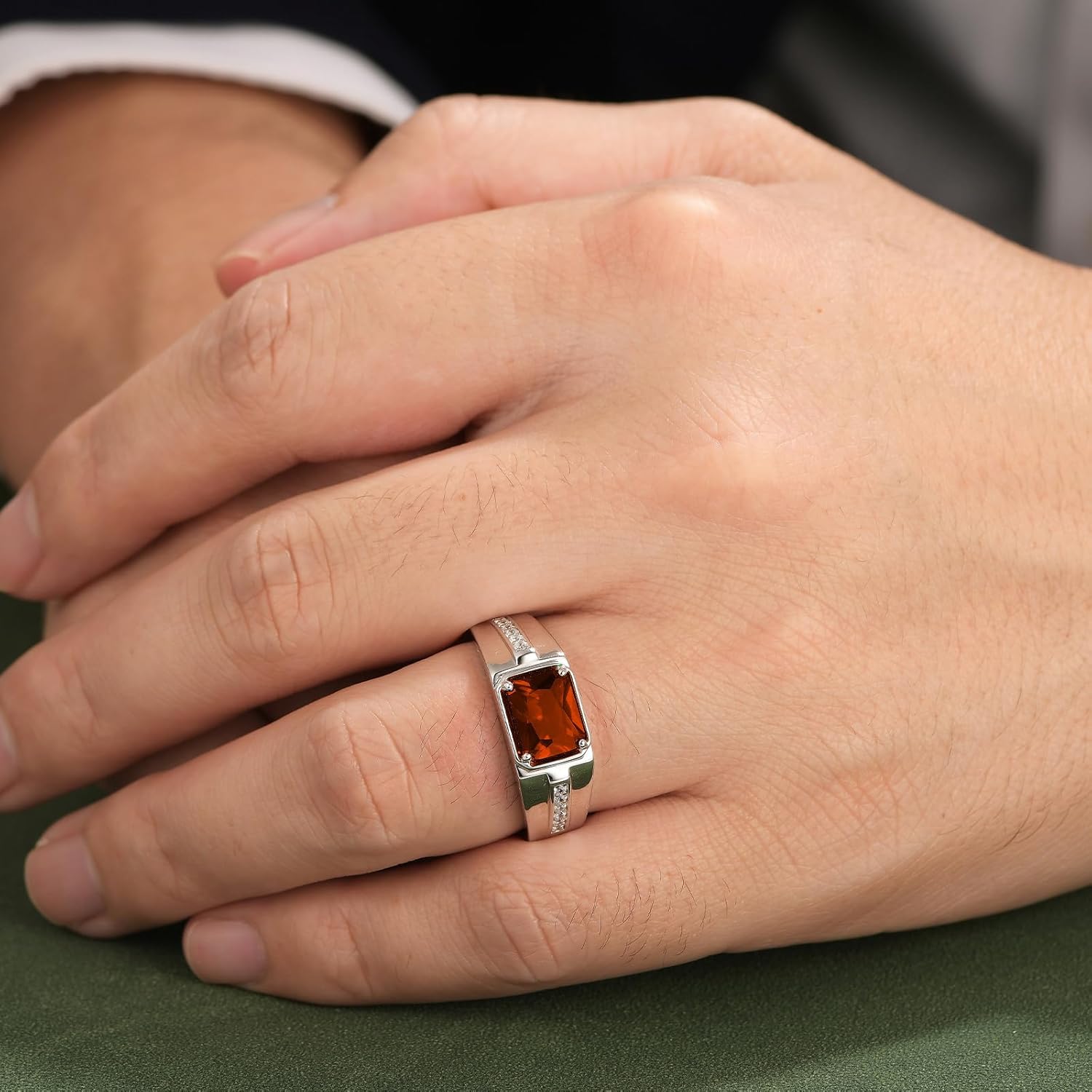 Sapphire Ring 925 Sterling Silver Mens Wedding Band Pave 5A Cubic Zirconia Round Cut Blue Gemstone Promise Ring For Him Size 7-14 - Image 3