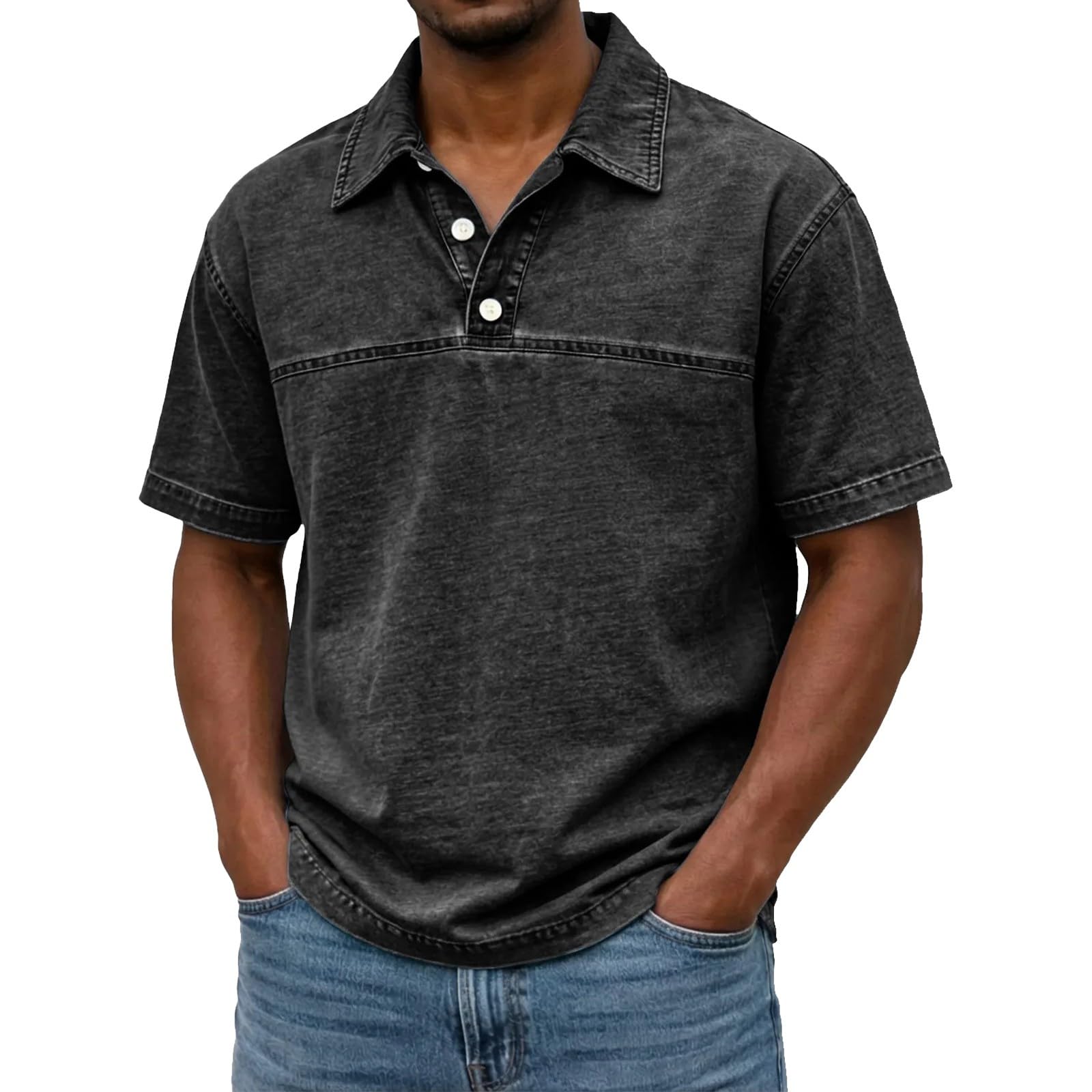 DGZTWLL Camicia da uomo in cotone tinta unita lavato retrò manica corta casual top moda manica lunga opzionale morbido