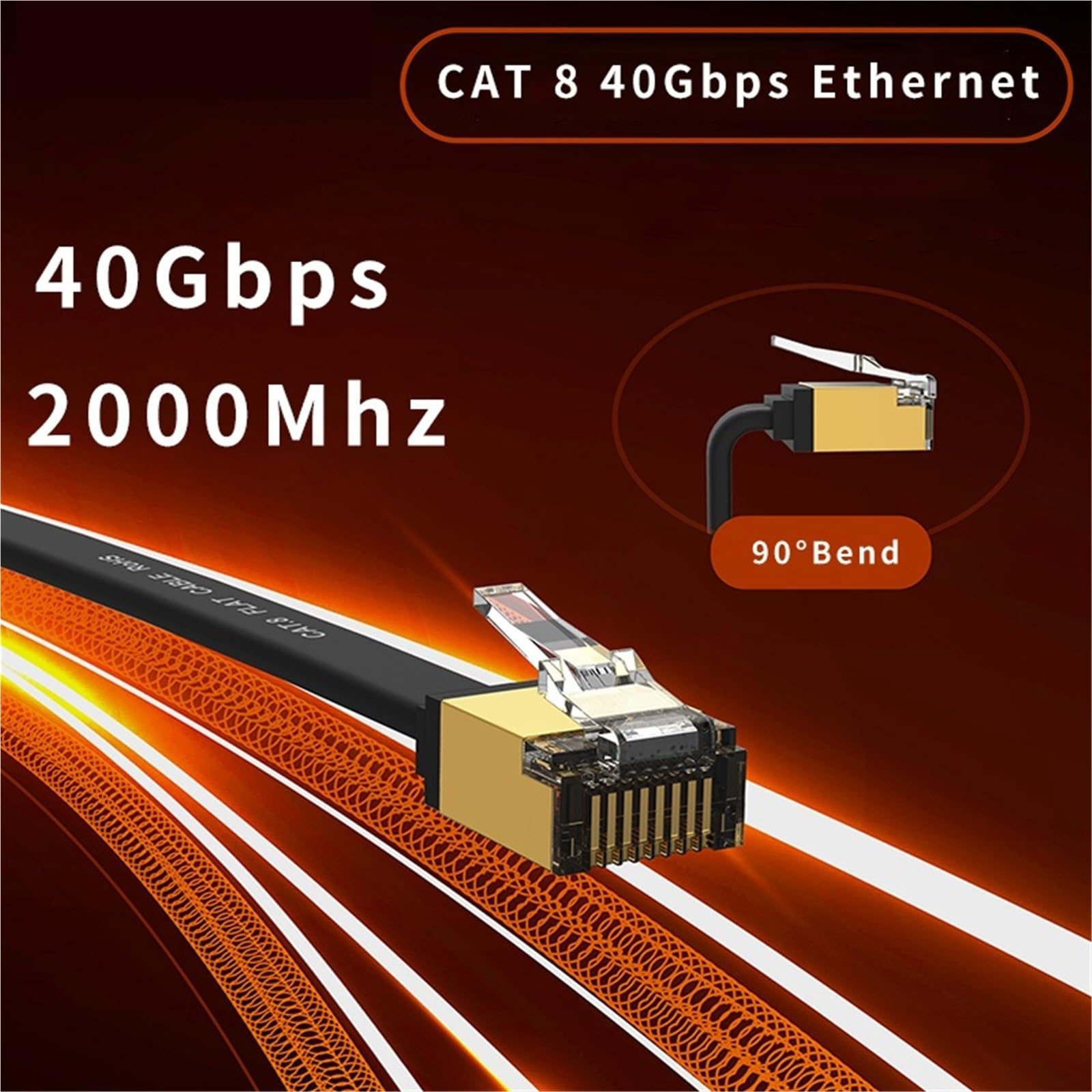 Kabel Ethernet CAT8 40 Gbps, nylonowy pleciony kabel sieciowy do komputera, modemu, laptopa, routera PS 5, płaski kabel Ethernet Cat 8 RJ45(CAT8D-40G, 10M)