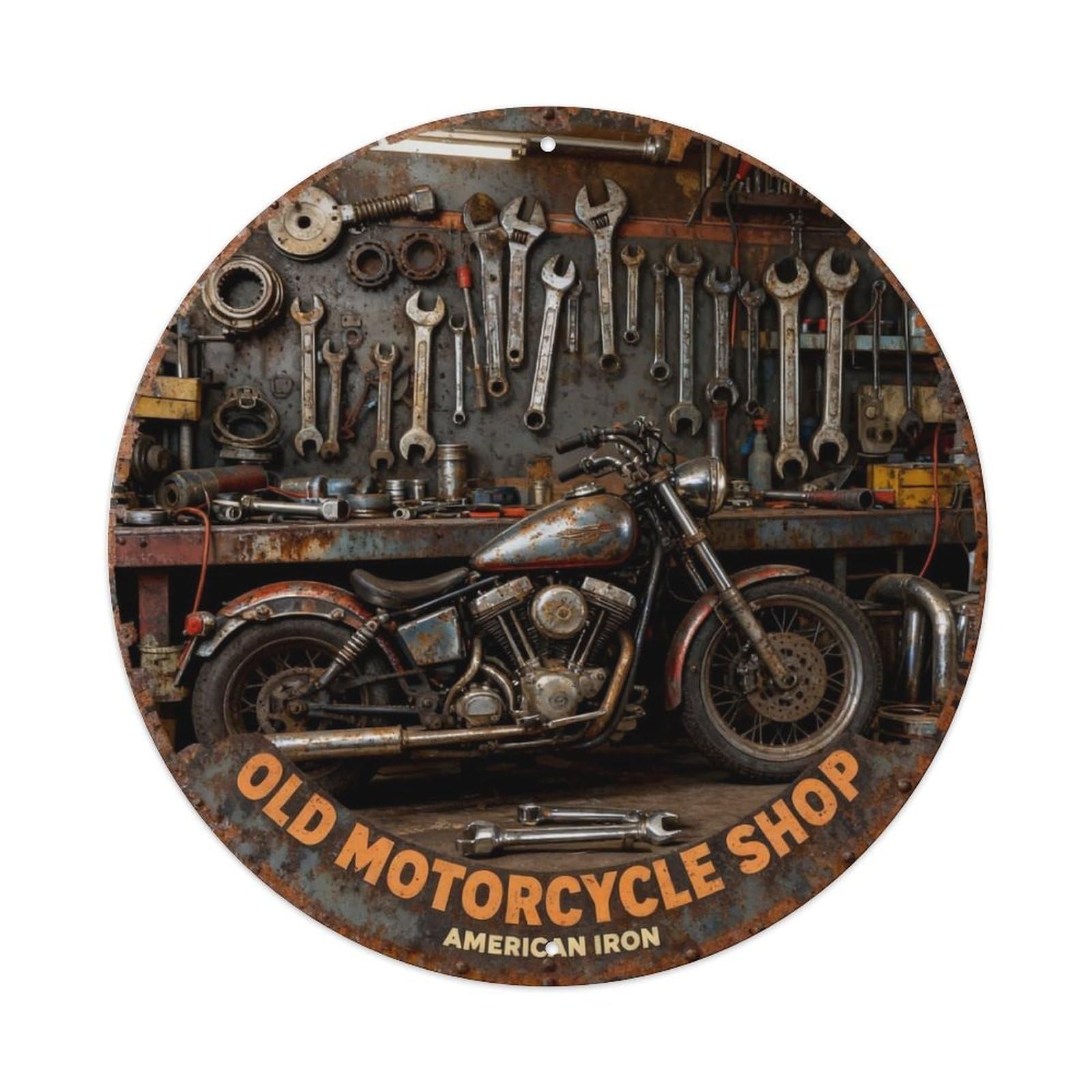 OLD MOTORCYCLE SHOP Metal Tin Sign Plaque