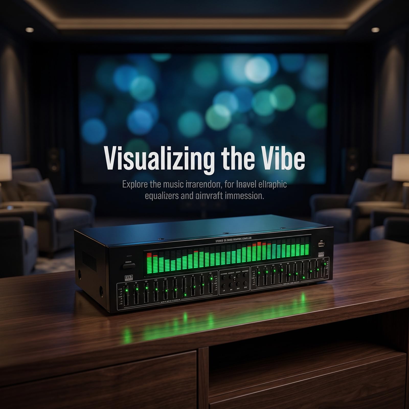 Égaliseur Graphique Stéréo, Égaliseur Audio Numérique 5.4 avec Affichage Dynamique du Spectre par LED, Décodeur Optique Coaxial Et Réduction du Bruit pour Home Cinéma, Studio Denregistrement,