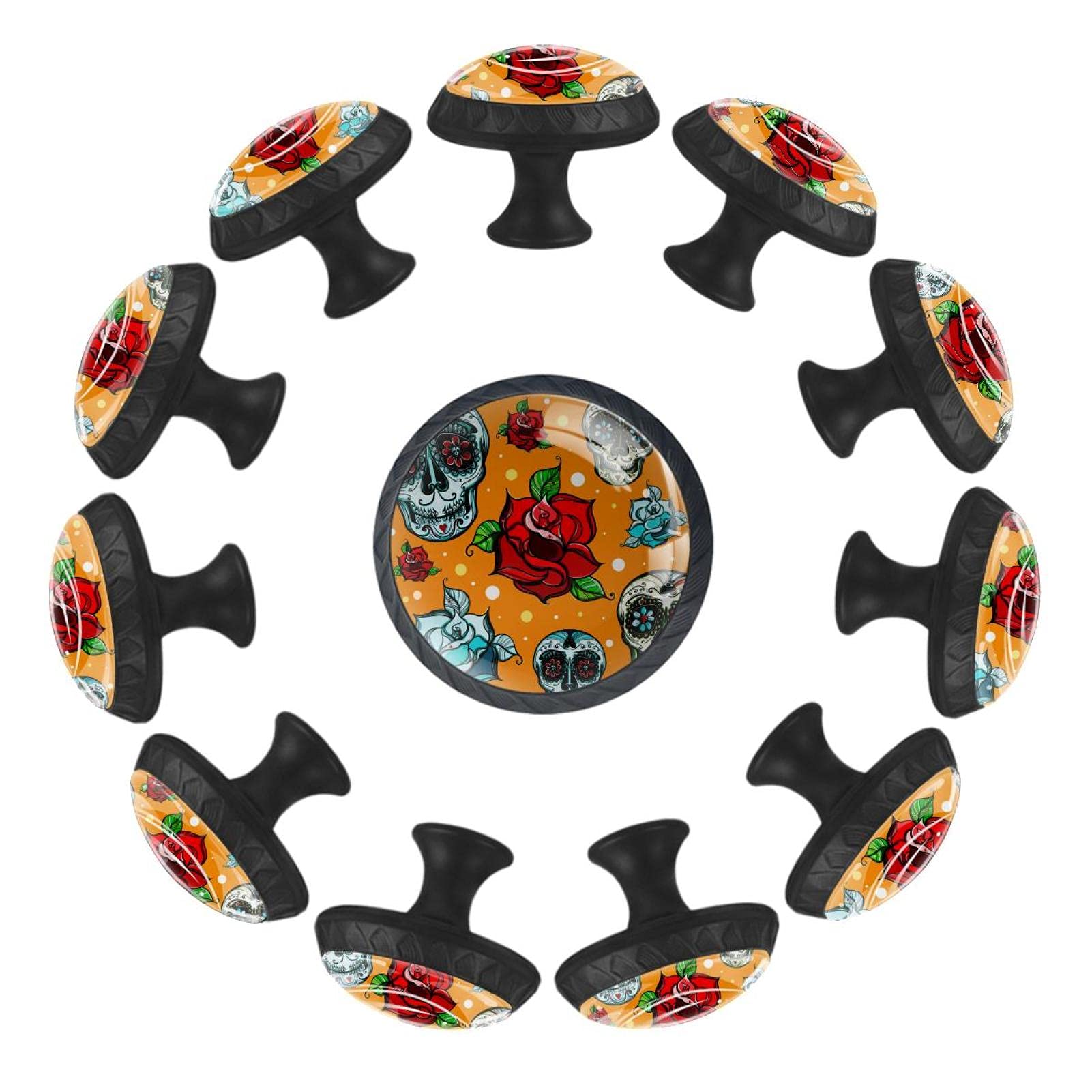 Boutons de tiroir crâne mexicain orange 35mm lot de 12 pour commode
