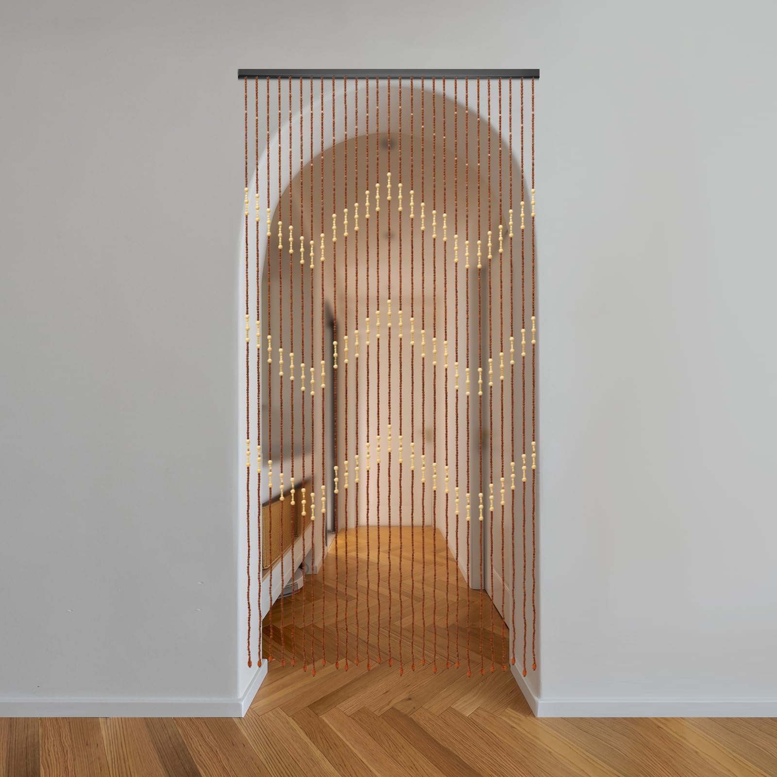 Rideau de perles en bois 90 x 175 cm - Rideau de porte - 27 brins - Rideau de perles en bois - Rideau de porte design perles en bois - Rideau de porte - Séparateur de pièce ou décoration de porte