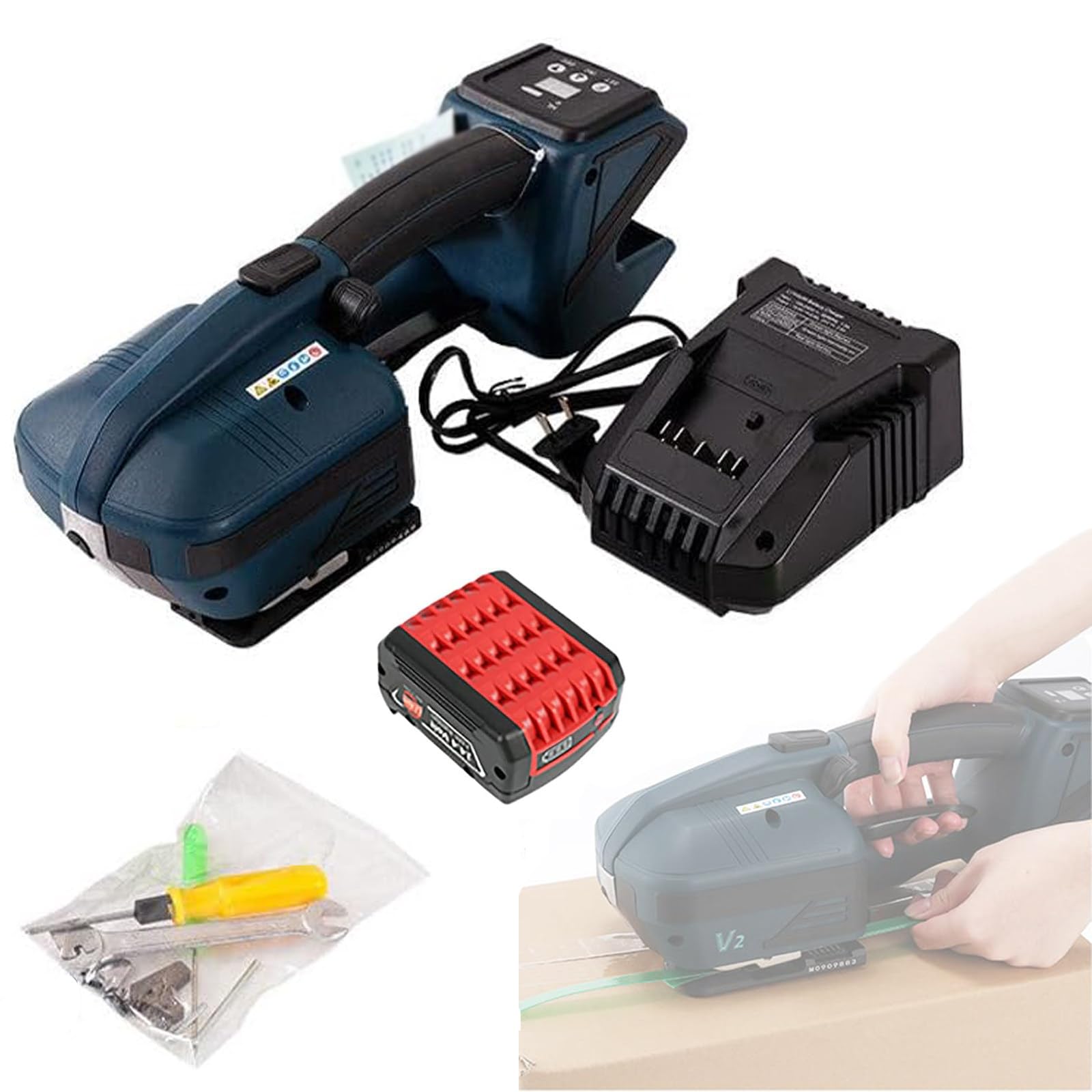 Reggiatrice Automatica Portatile, Larghezza del Nastro 13-16 mm, saldatrice elettrica per reggiatura in PP/Pet - Batteria da 4000 mAh