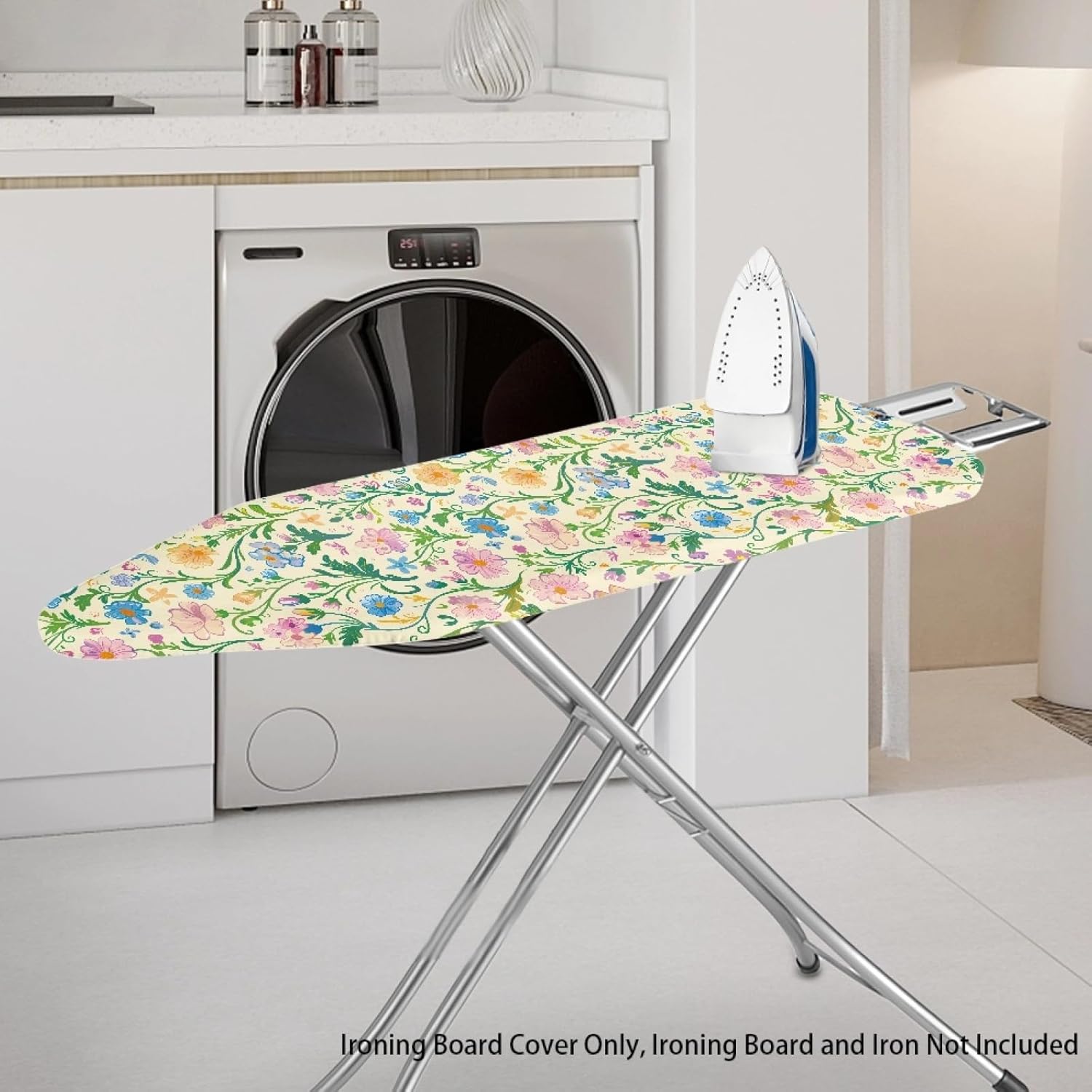 Flowers Ironing Board Cover,16"x55" Standard Ironing Board Cover with Elastic Edge and Hook and Loop Fasteners, Scorch & Stain Resistant, Polyester Home Ironing Board Covers, Fresh Floral Print