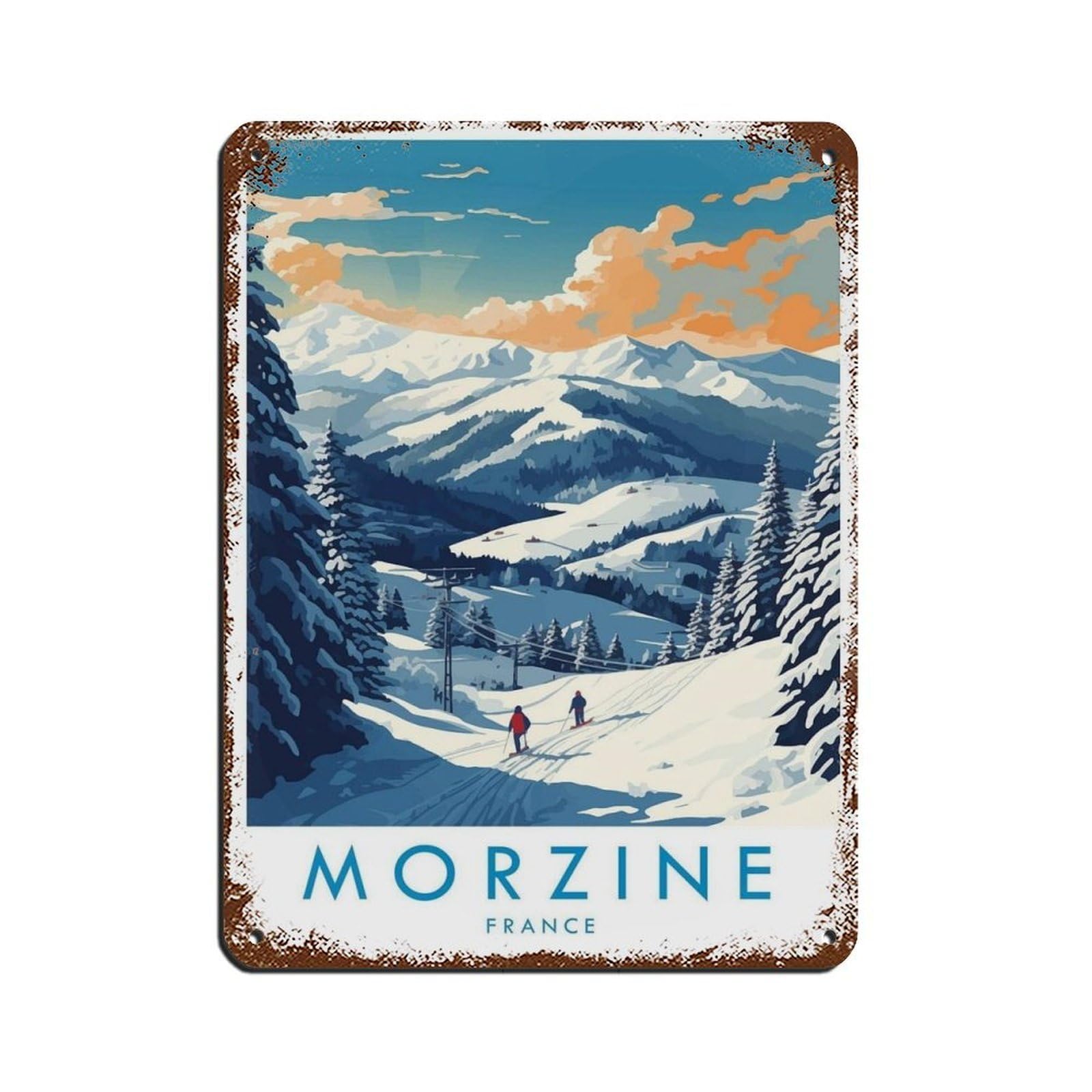 Morzine Travel Poster, France, Travel Decor Retro Poster Metal Tin Sign Chic Art Retro Iron Painting Bar People Cave Cafe Family Garage Poster Wall Decoration 12x16inch(30x40cm)