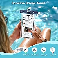 Vista 4 de JOTO Funda impermeable para teléfono celular, bolsa seca transparente subacuática compatible con iPhone 13, 12, 11 Pro Max, XS, XR X 8, 7, 6S, azul