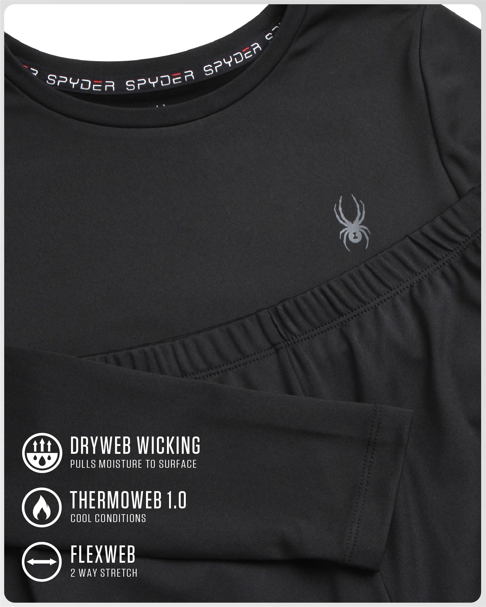 Spyder Conjunto de ropa interior térmica para niños, 2 piezas, capa base aislante que absorbe la humedad, pantalones largos transpirables para niños y niñas | Capa base elástica suave, cálida y transpirable para niños y niñas en días fríos de invierno